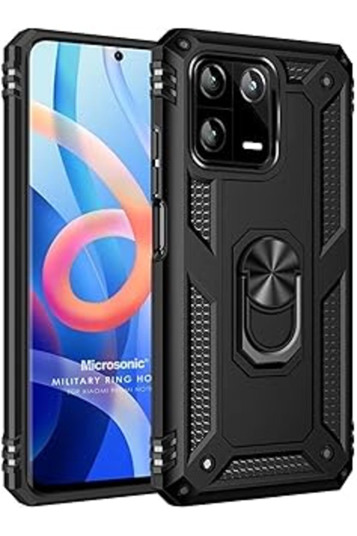 Karachil Microsonic Xiaomi Mi 13 Kılıf Military Ring Holder Siyah [Mi 13 Ile Uyumlu Kılıf - Siyah]