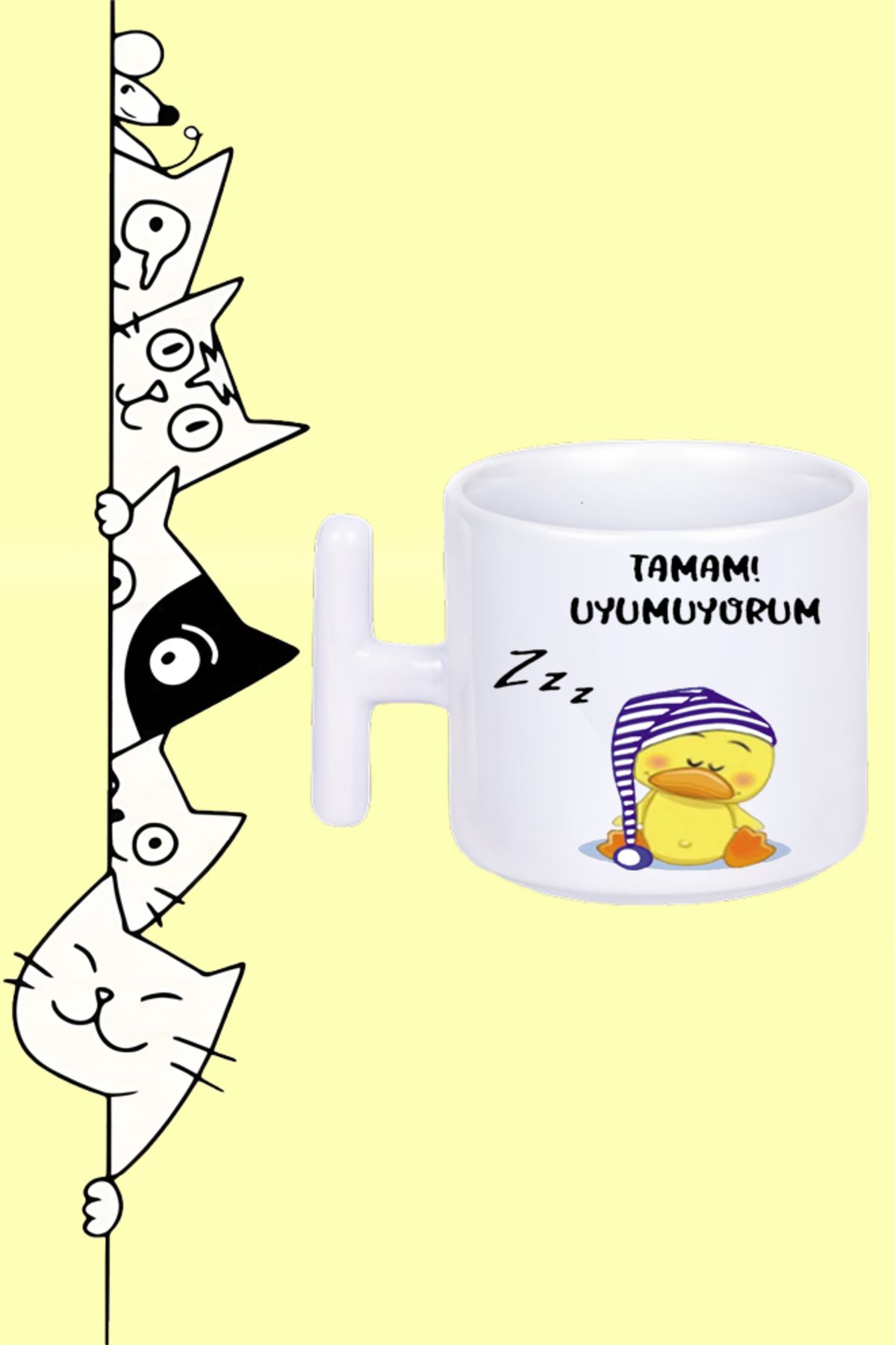 Olympus plus TAMAM UYUMUYORUM UYKUCU ÖRDEK MODDO TASARIM BASKILI BEYAZ T SAP KUPA BARDAK