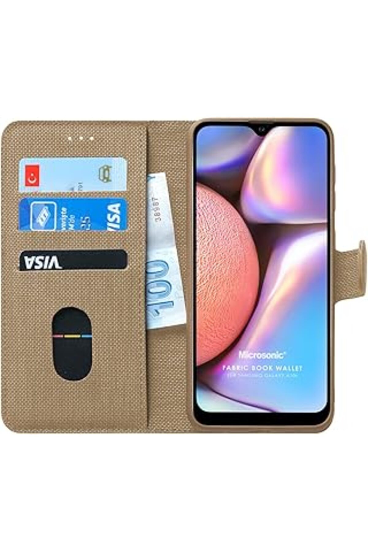 Karachil Microsonic Samsung Galaxy A10S Için Kılıf Fabric Book Wallet Gold [Galaxy A10S Ile Uyumlu Kılıf - G
