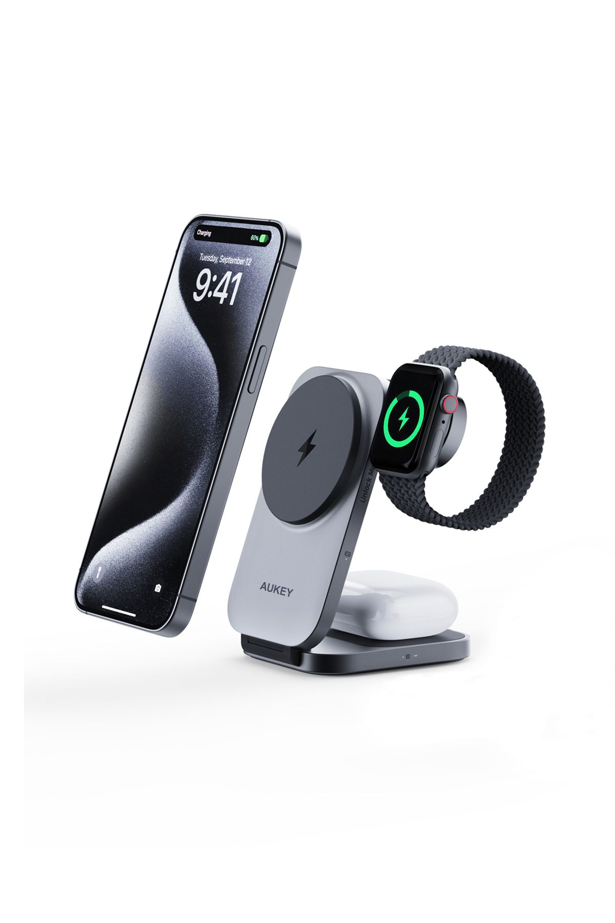 AUKEY-MagFusion Z Qi2 3-in-1 Foldable Magnatic Fast Wireless Charging Station LC-MC312 3