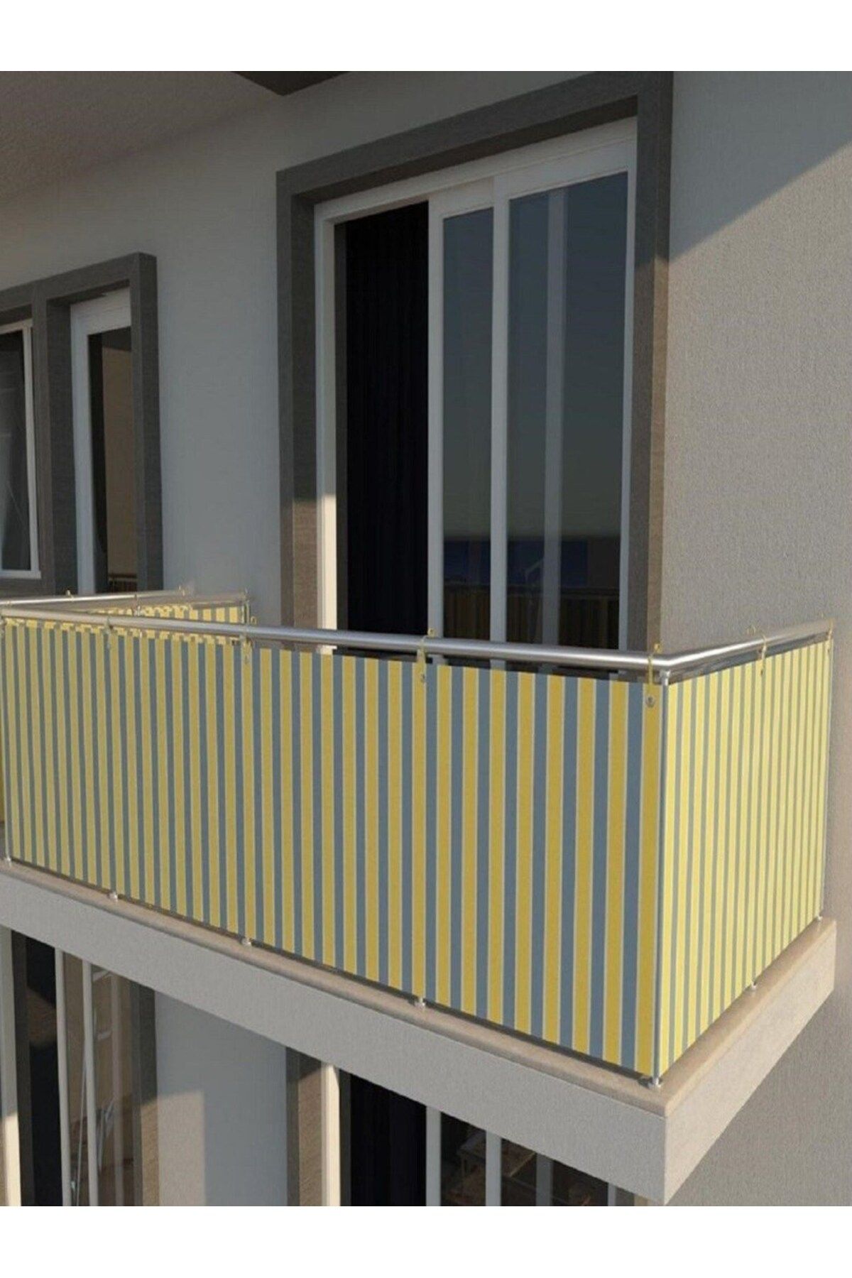ceylan home Balkon Demir Perdesi Bağcıklı Sarı Gri Ölçü Seçenekli