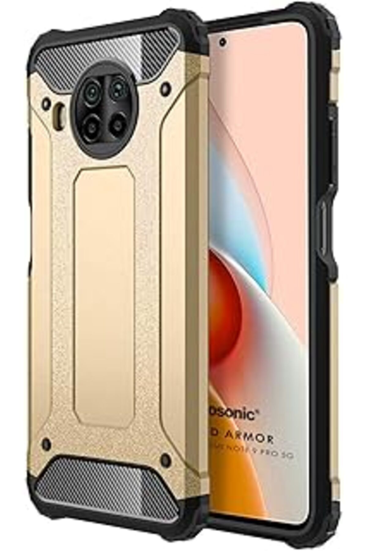 Karachil Microsonic Xiaomi Redmi Note 9 Pro 5G Için Kılıf Rugged Armor Gold [Redmi Note 9 Pro 5G Ile Uyumlu