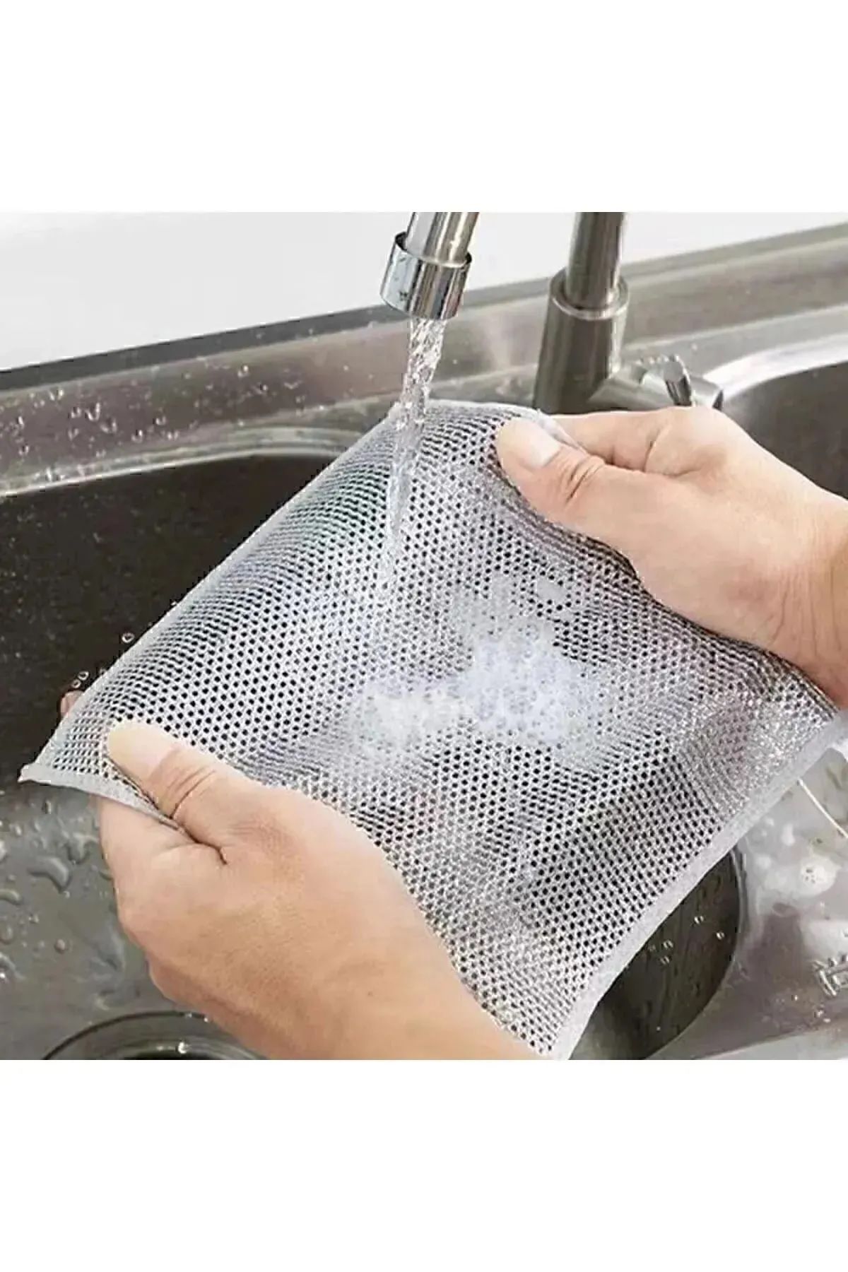 hanemlife inox (1adet ) Tel Bez Zor Kir Bezi, Inox Telli Bulaşık Bezi, Mutfak Banyo Bezi 20x20 cm çift katlı