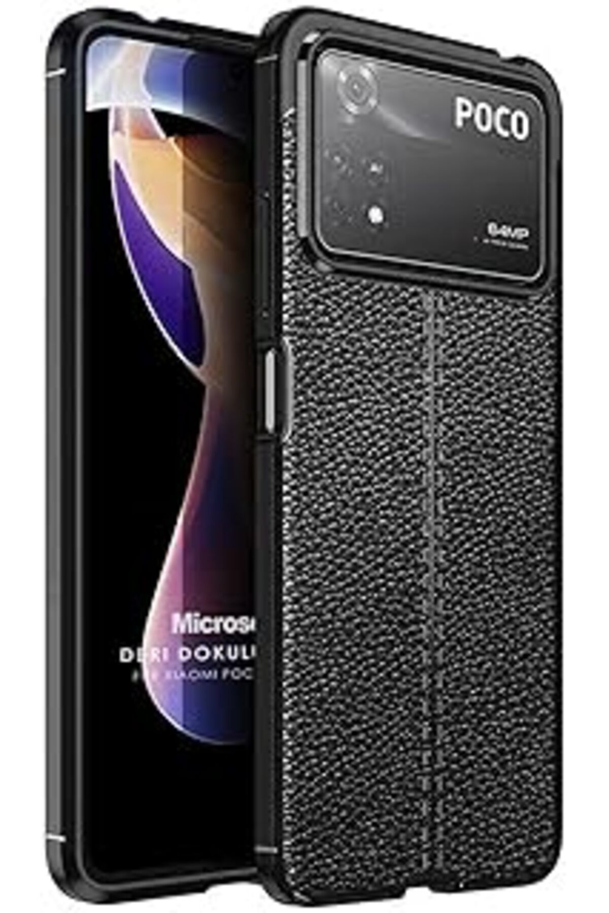 Karachil Microsonic Xiaomi Poco X4 Pro 5G Için Kılıf Deri Dokulu Silikon Siyah [Poco X4 Pro 5G Ile Uyumlu Kı