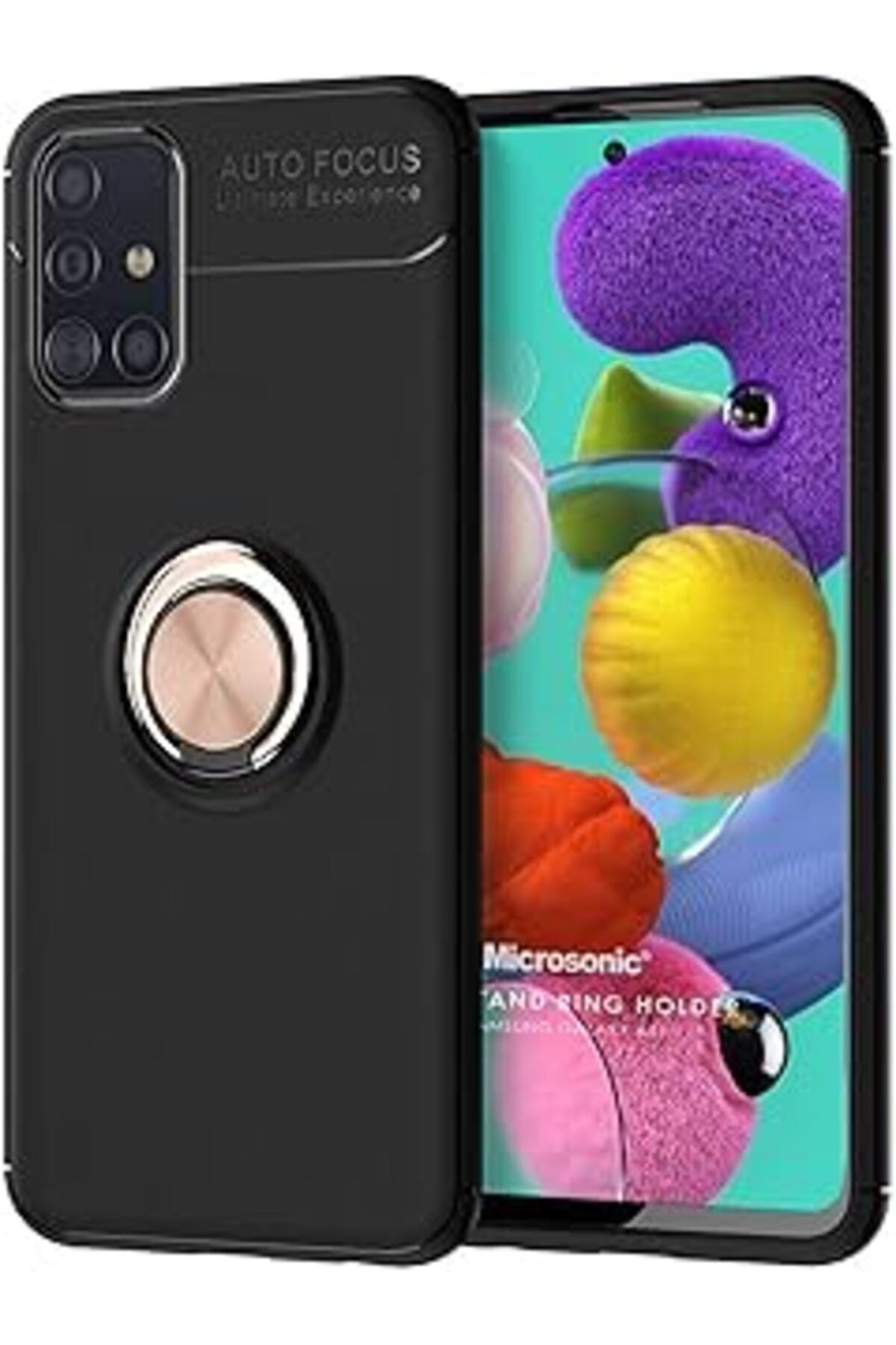 Karachil Microsonic Samsung Galaxy A51 Için Kılıf Kickstand Ring Holder Siyah Rose [Galaxy A51 Ile Uyumlu Kı