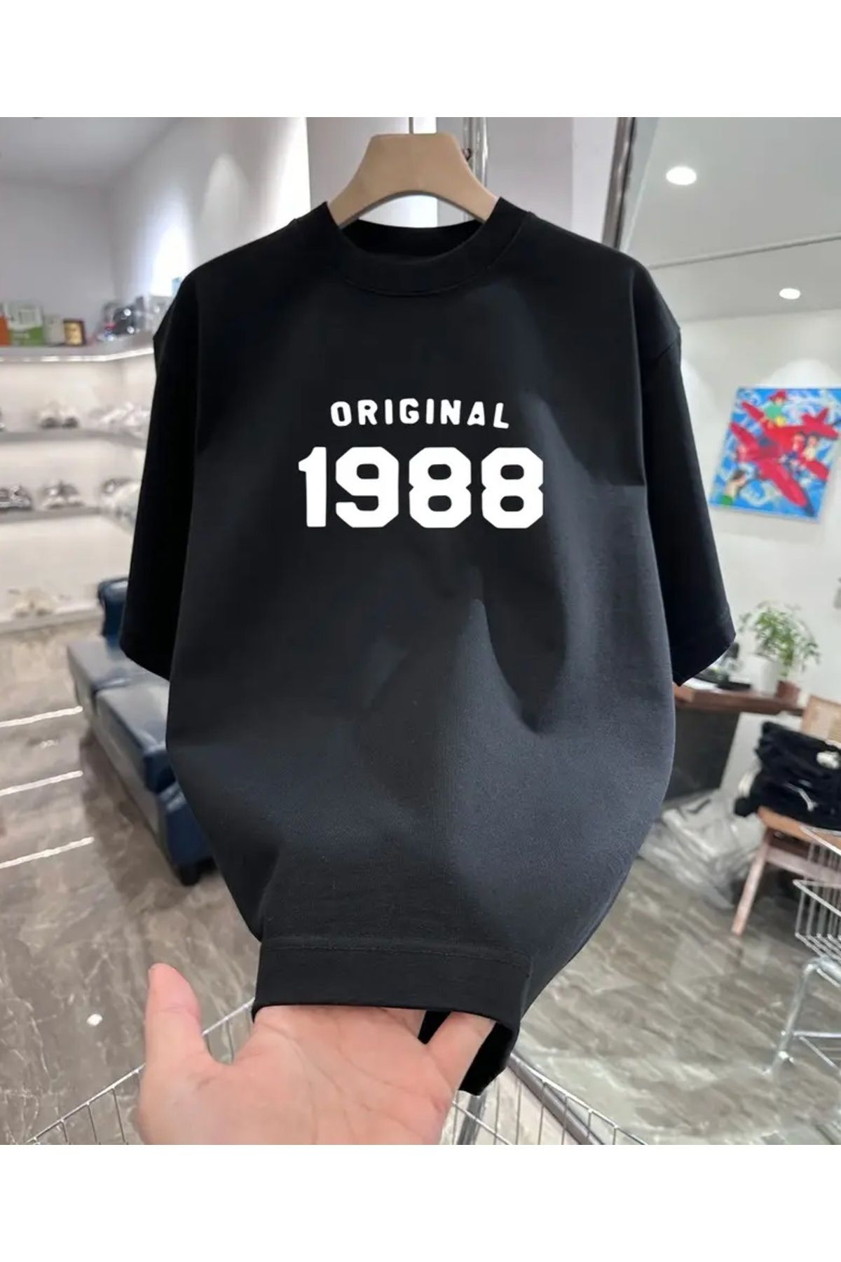 Hunors Sportswear & Company Unisex Kadın/Erkek Oversize Baskılı Pamuklu Bisiklet Yaka Kısa Kollu SİYAH T-shirt