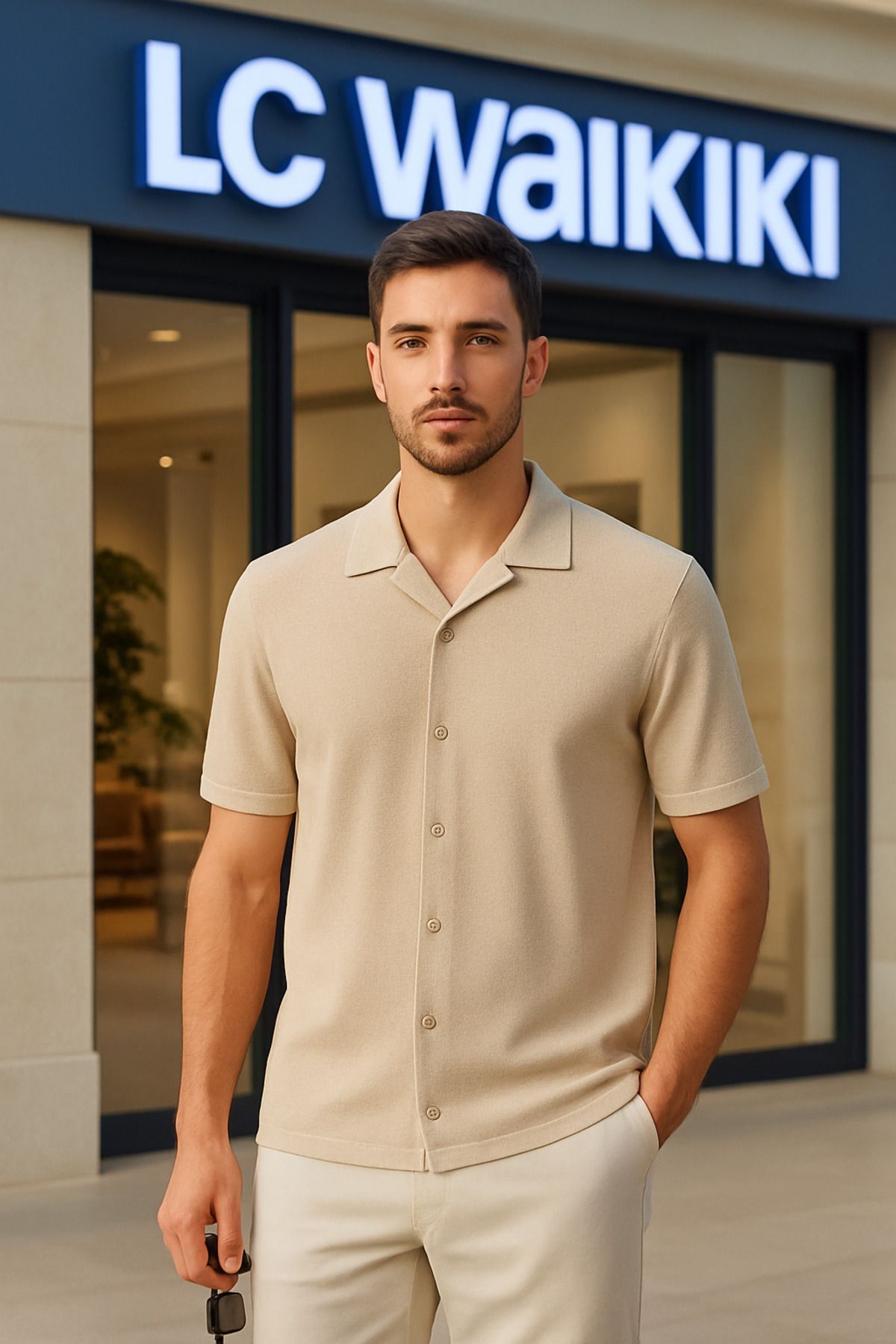 LC Waikiki Erkek Düğmeli Polo Triko Tişört - LC Waikiki Casual Fit