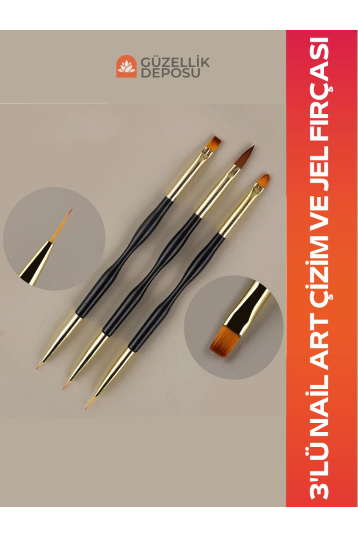Güzellik Deposu Nail Art Çizim ve Jel Fırçası 3'lü Tırnak Çizim Fırçası
