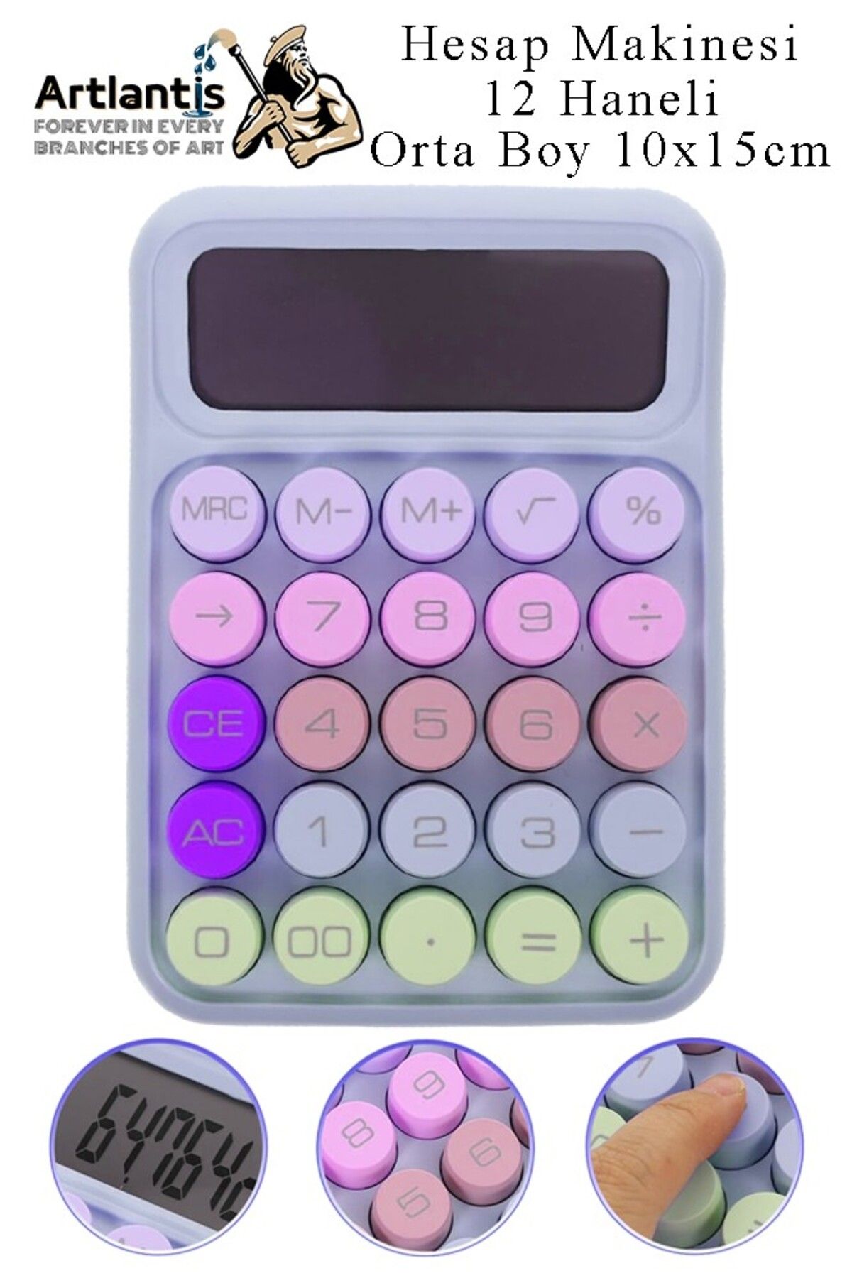 Artlantis Hesap Makinesi Orta Boy Masaüstü 1 Adet 12 Haneli Yuvarlak Tuşlu Renkli Hesap Makinası 10x15 cm Renk
