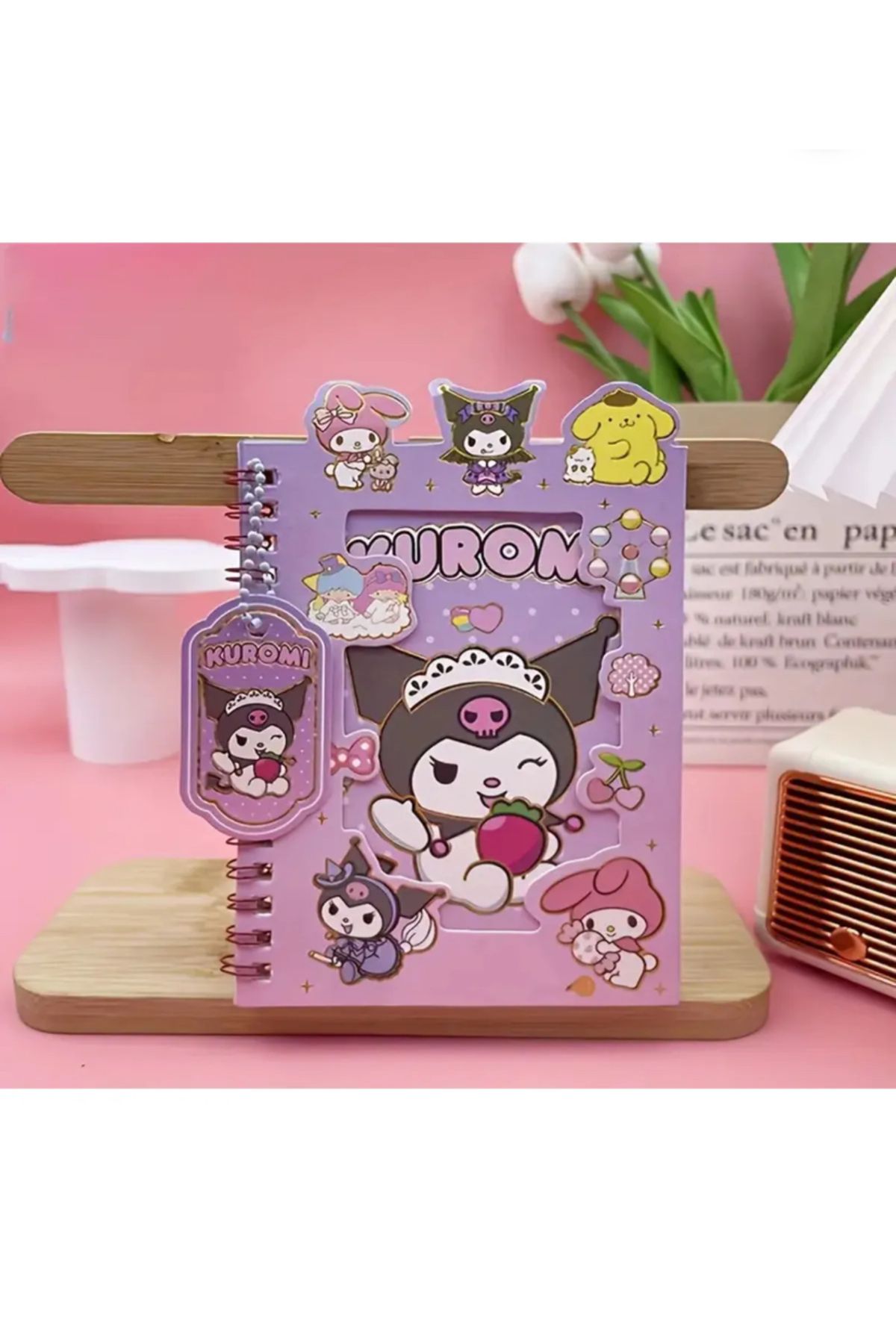 synshop Kuromi Cinnamoroll Sticker Etiket Çıkartma 16 Sayfa (300 adet) Su Geçirmez+Opak 8 Sayfa Not Defteri