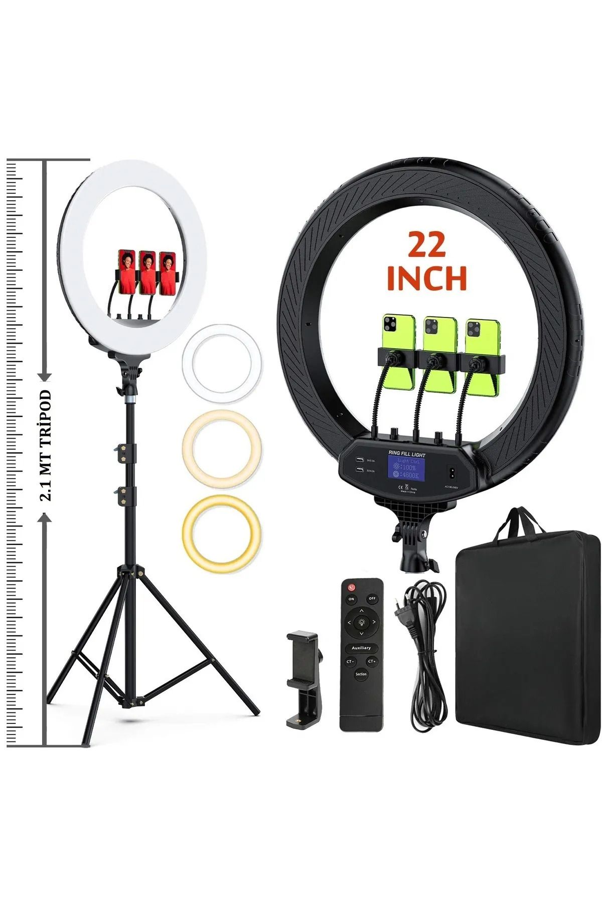 OBRAX LCD Ekranlı 56Cm 22 inç Kablosuz Uzaktan Kumanda Ringlight Stüdyo Beauty Tatto Ring Light Tripod