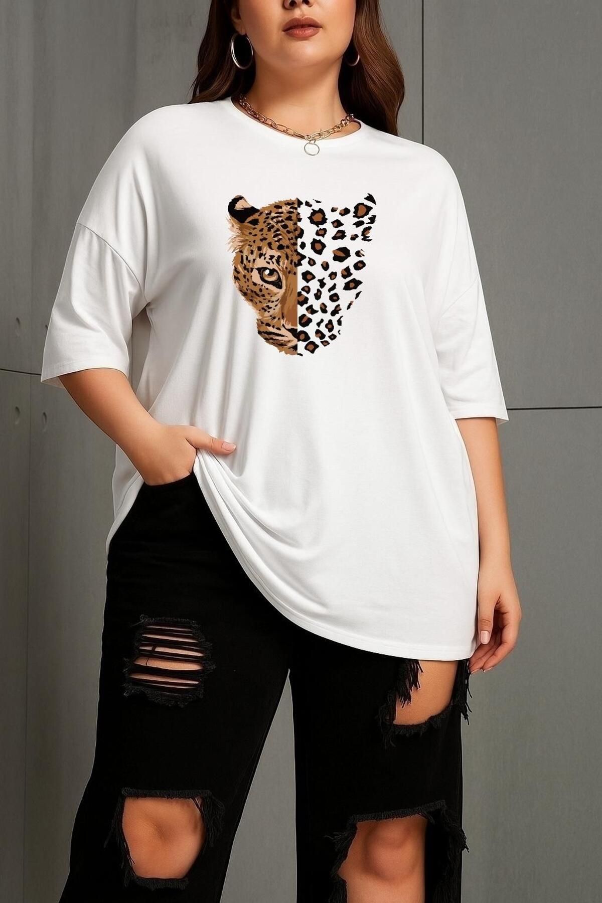 BENROMA BÜYÜK BEDEN LEOPAR BASKILI UNİSEX TİŞÖRT
