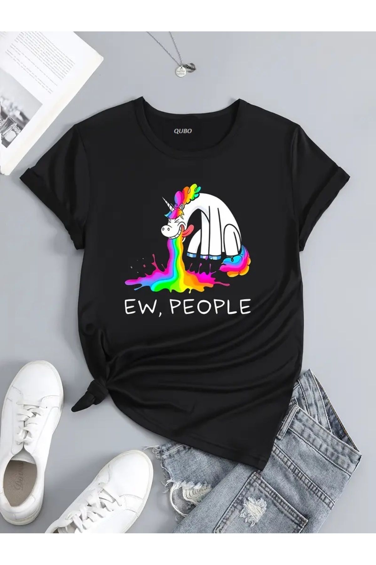 Hunors Sportswear & Company Unisex Kadın/Erkek Oversize Baskılı Pamuklu Bisiklet Yaka Kısa Kollu SİYAH T-shirt