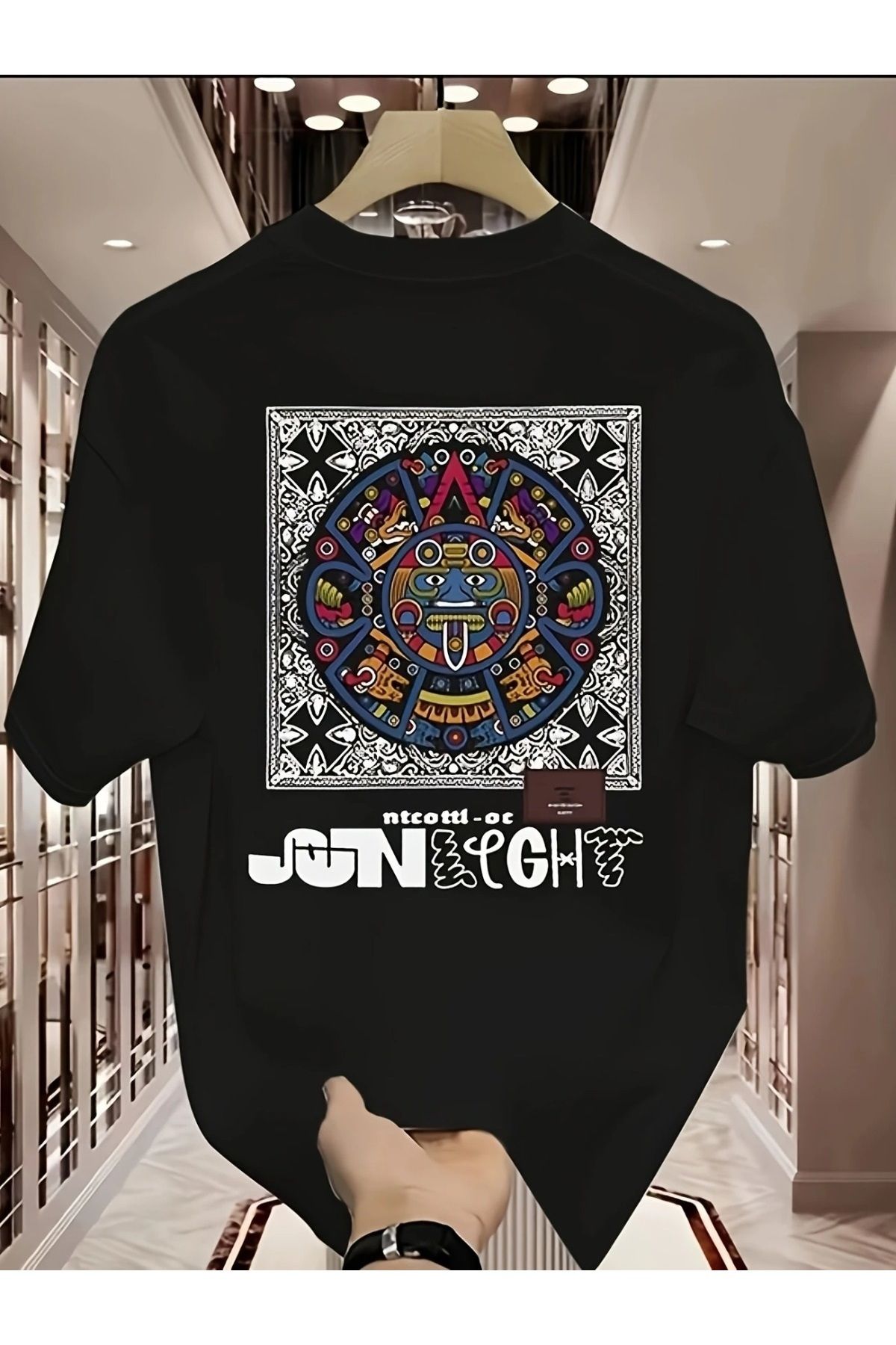 Hunors Sportswear & Company Unisex Kadın/Erkek Oversize Baskılı Pamuklu Bisiklet Yaka Kısa Kollu SİYAH T-shirt