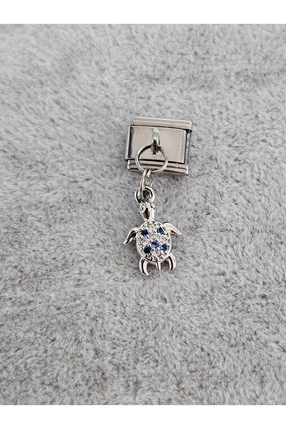 SiestaAccessories Mavi Taşlı Kaplumbağa Sallantılı İtalyan Bileklik Charm