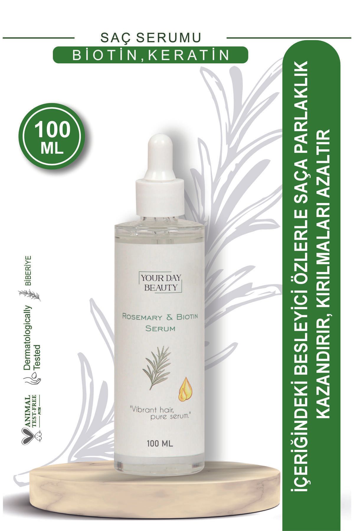 Your Day Beauty Biberiye Özlü Saç Serumu 100 ml – Biotin & Keratin İçerikli, Kırılma Karşıtı, Parlaklık ve Onarım
