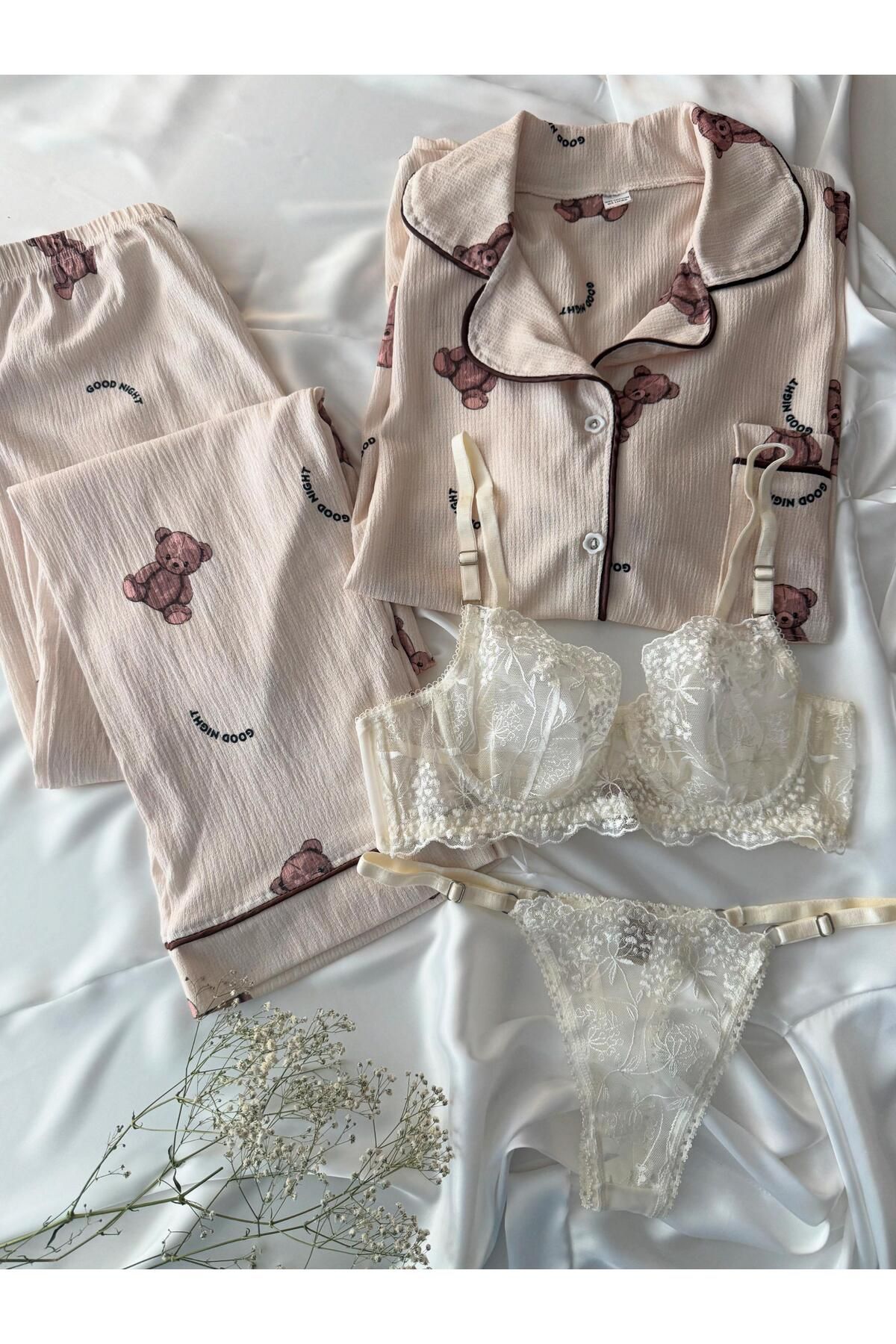 cdh çeyize dair herşey Teddy Nightwear Örme Special Kumaş 4 lü Set 6889