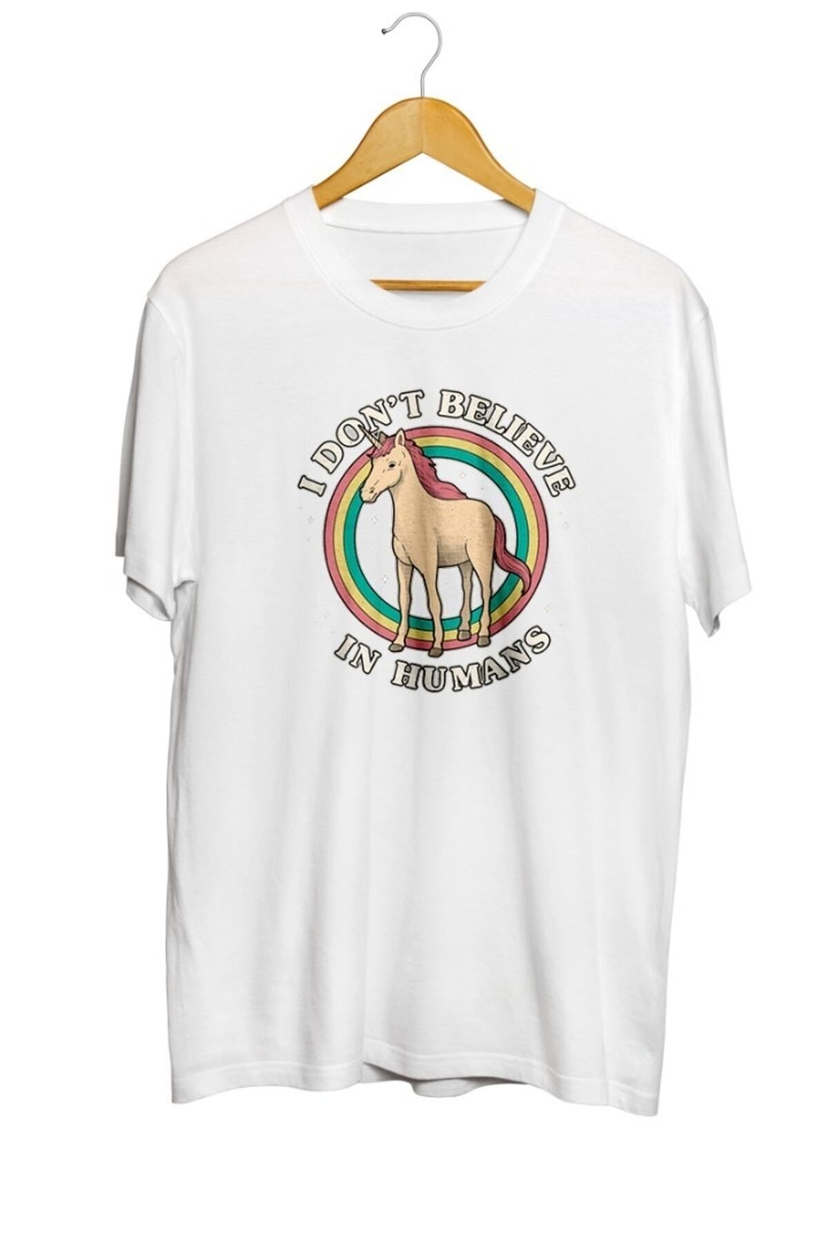 Miba Store Insanlara Inanmıyorum Unicorn Baskılı Unisex Tişört