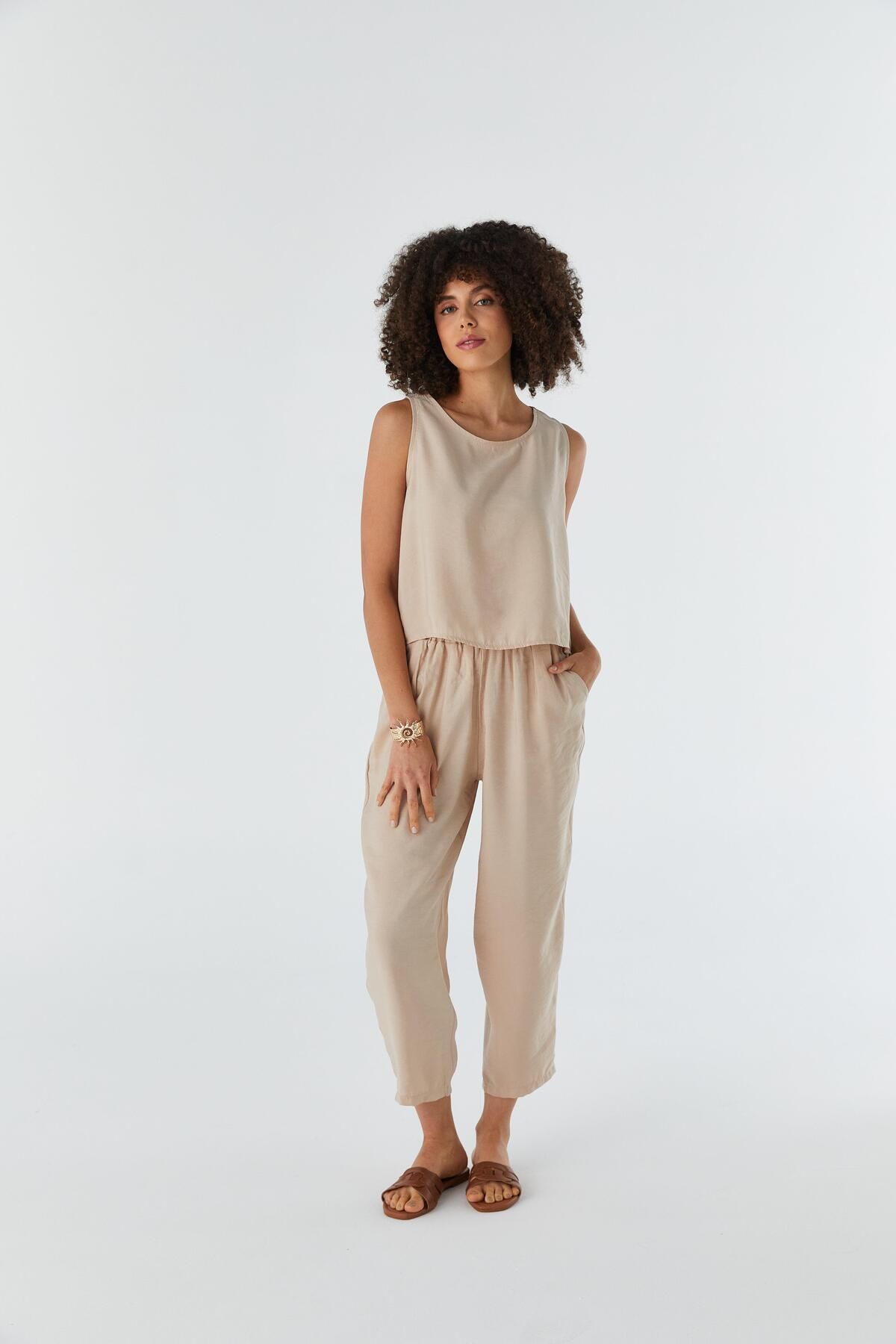 Shopping Shop Askılı Bluz Pantolon Takım BEJ