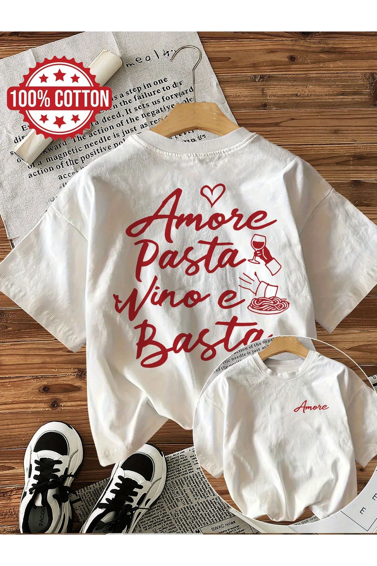 AEMİ Kadın Amore Sırt Baskılı Oversize Bisiklet Yaka T-shirt