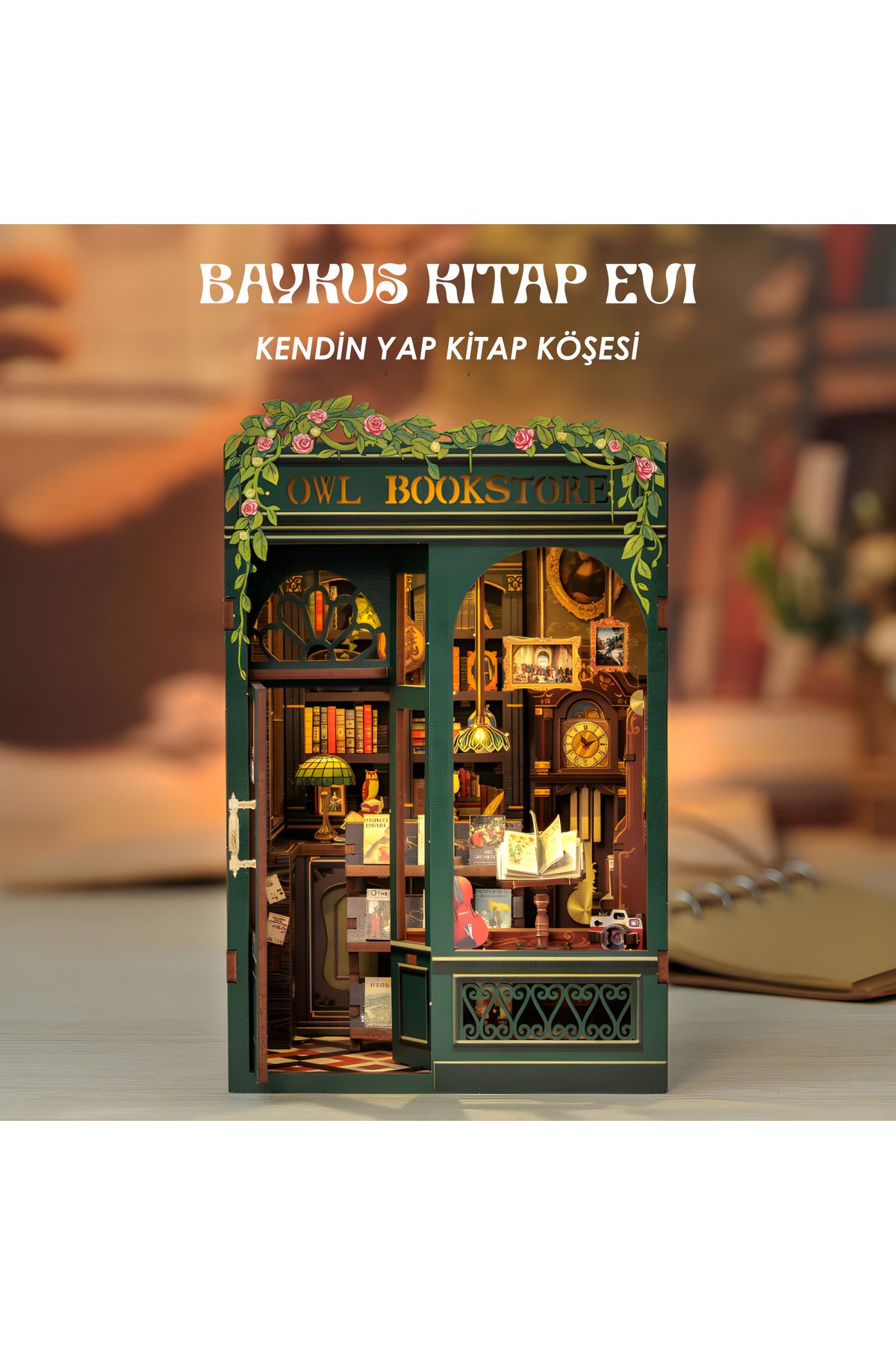 Emirgan Owl Bookstore - Yeni Stil Mini Book Nook Kiti, Kendin Yap Oyuncak Evler, Minyatür Ev Kiti