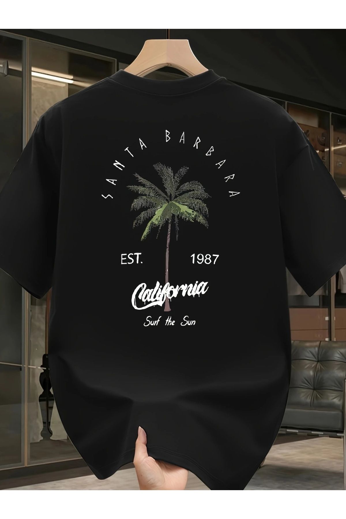 Hunors Sportswear & Company Unisex Kadın/Erkek Oversize Baskılı Pamuklu Bisiklet Yaka Kısa Kollu SİYAH T-shirt