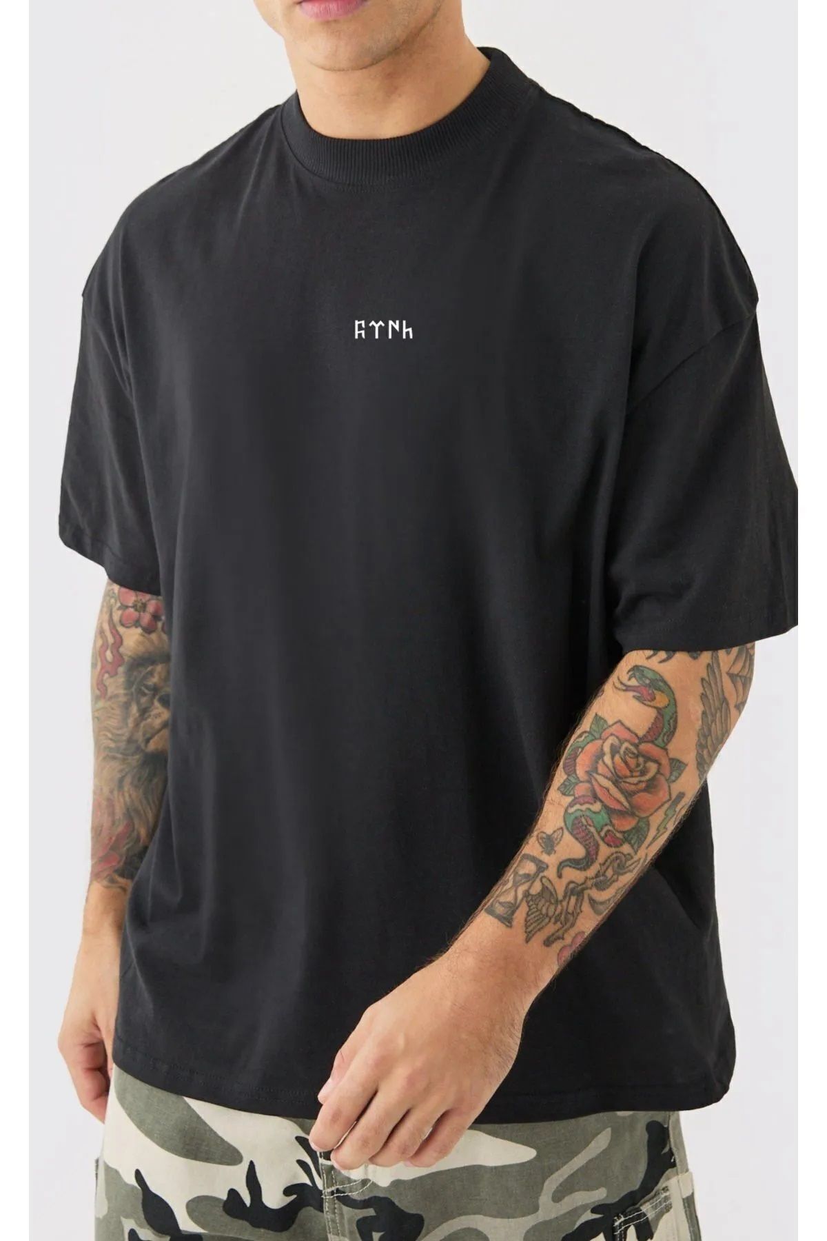 Hunors Sportswear & Company Unisex Kadın/Erkek Oversize Baskılı Pamuklu Bisiklet Yaka Kısa Kollu T-shirt
