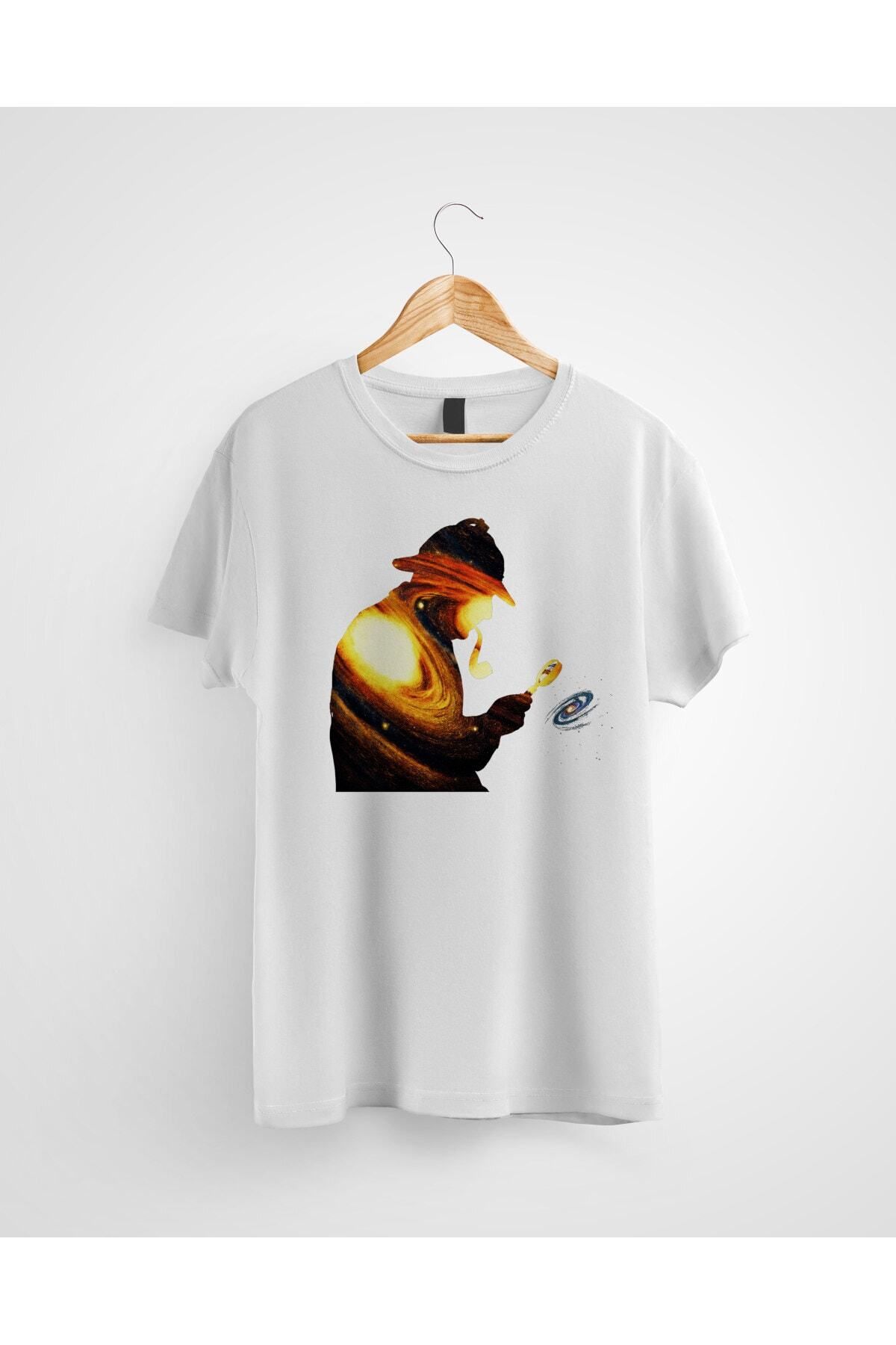 Miba Store Gezegenleri Büyüteçiyle Inceleyen Adam Baskılı Tshirt