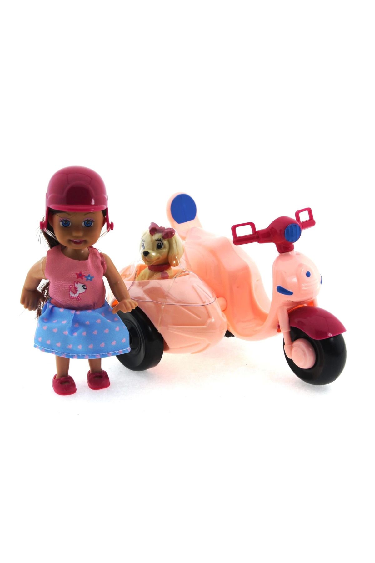 KAKTÜS JACK Cute Doll Mini Bebek ve Köpekli Pembe Motorsiklet