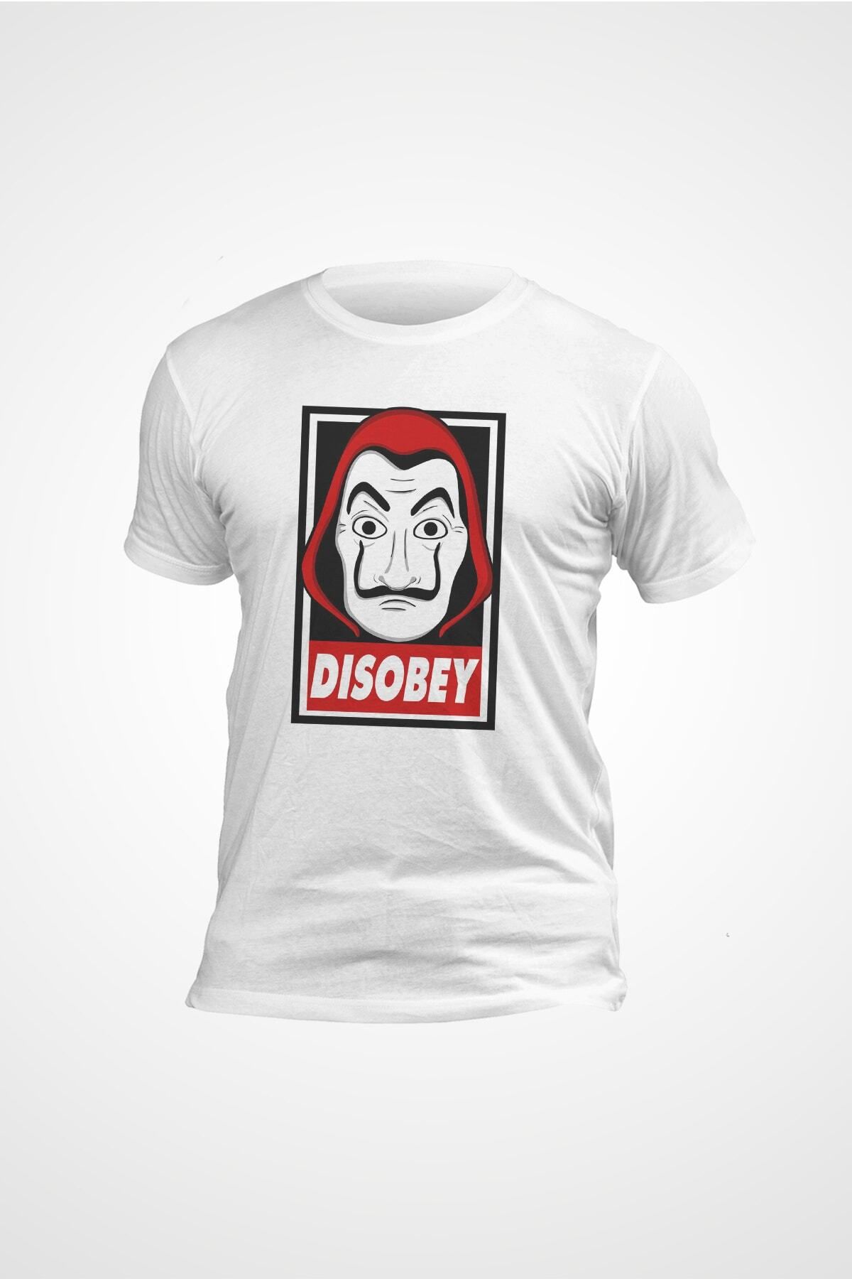 Miba Store Unisex Beyaz Dali Mask Disobey Baskılı T-shirt