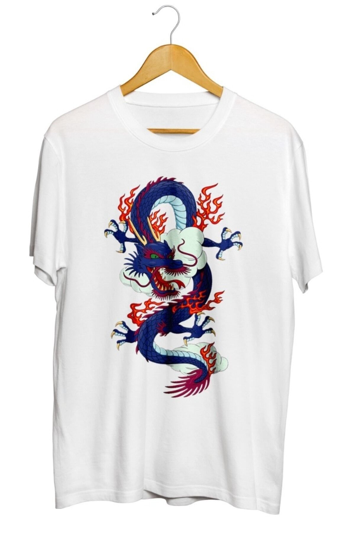 Miba Store Mavi Ejderha Dragon Baskılı Unisex Tişört