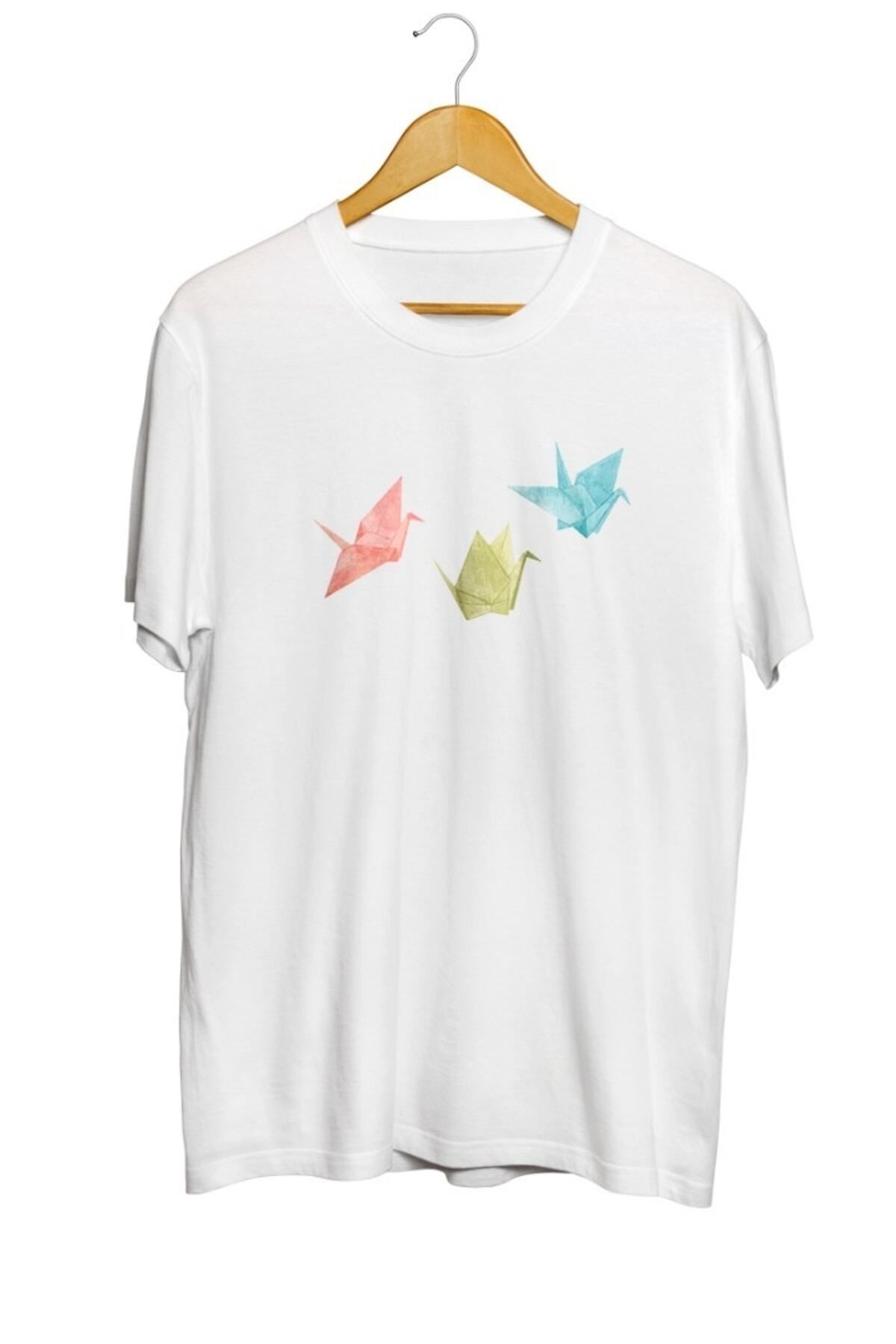 Miba Store Origami Kuş Baskılı Unisex Tişört