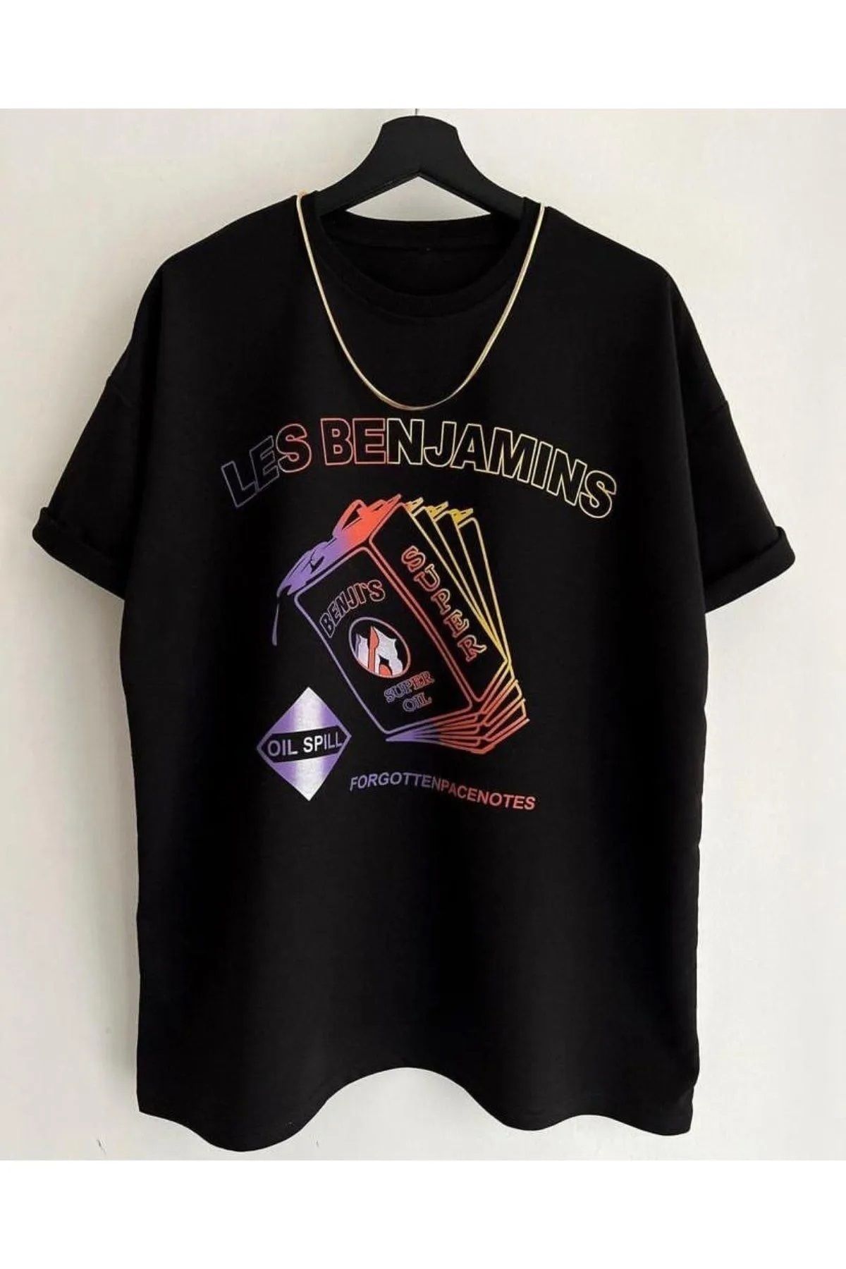 Hunors Sportswear & Company Unisex Kadın/Erkek Oversize Baskılı Pamuklu Bisiklet Yaka Kısa Kollu SİYAH T-shirt