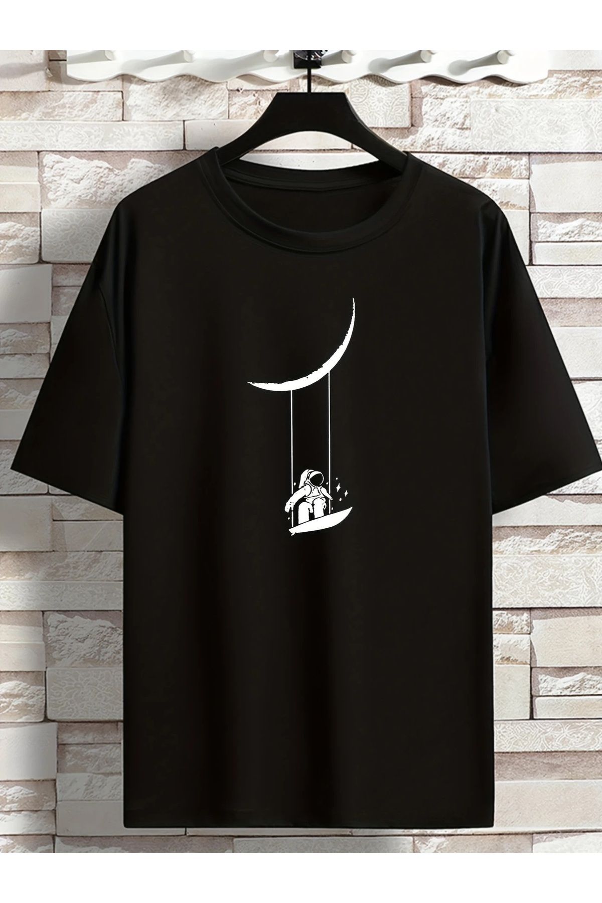 Hunors Sportswear & Company Unisex Kadın/Erkek Oversize Baskılı Pamuklu Bisiklet Yaka Kısa Kollu SİYAH T-shirt