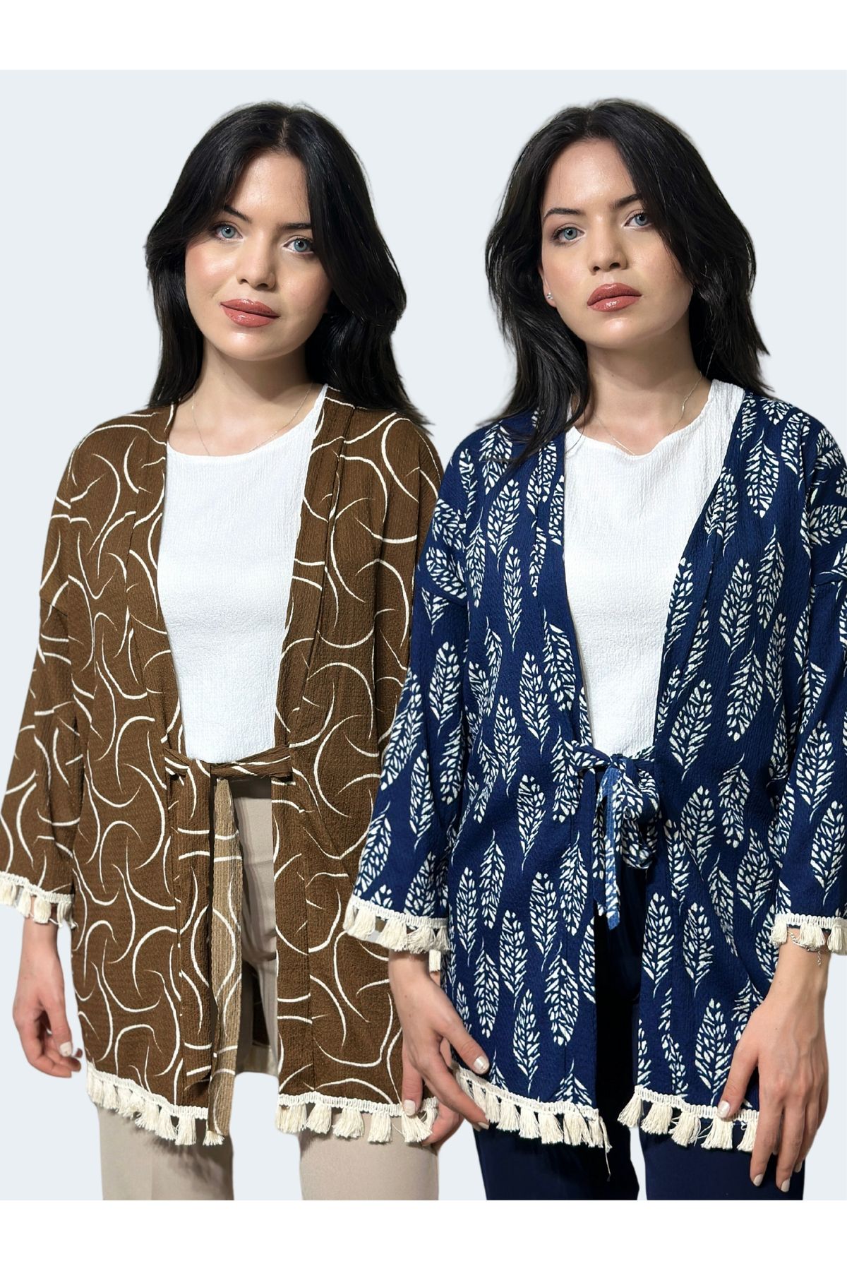 BELTICHA 2'Li Desenli Rahat Kimono Yazlık Salaş Bürümcük Kimono Ceket
