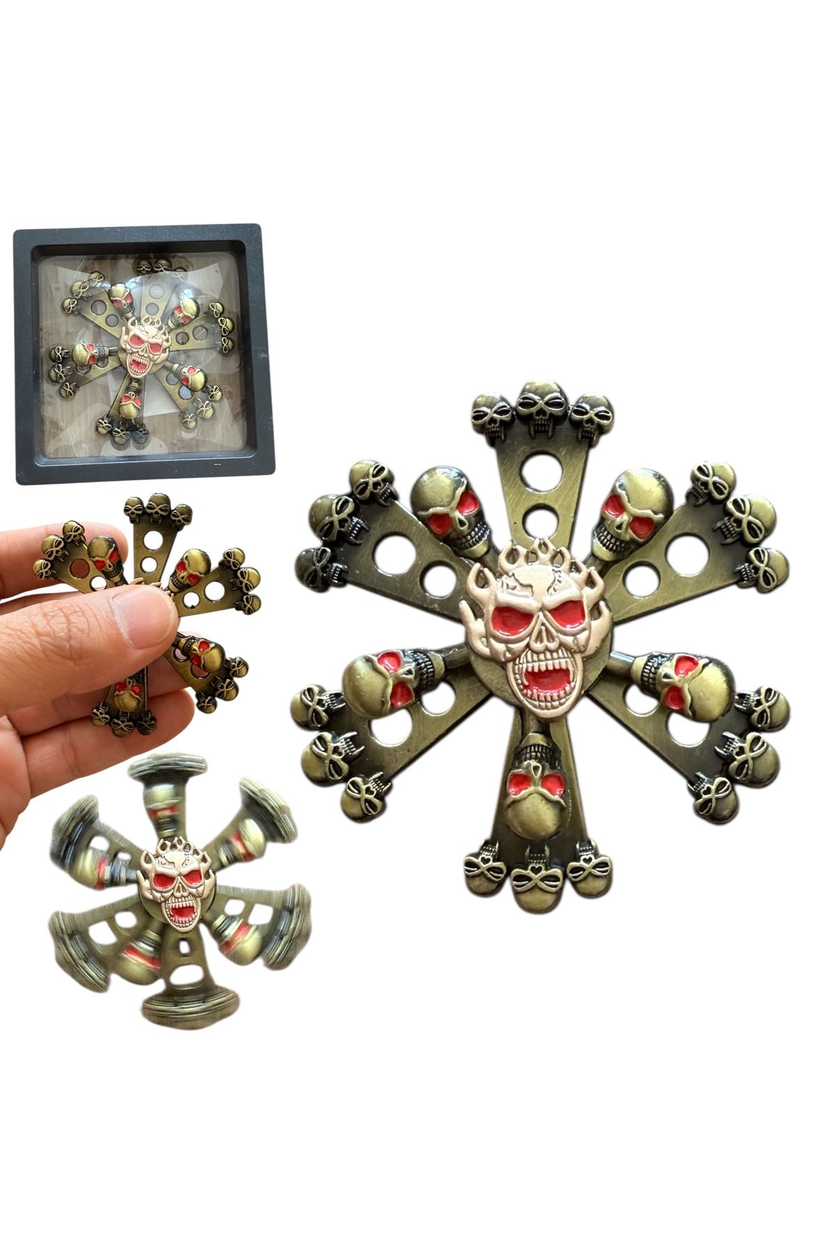 tmtoysandmore Metal Stres Çarkı Fidget Yeni Model 2li Kuru Kafa Stres Atıcı Özel Kutulu