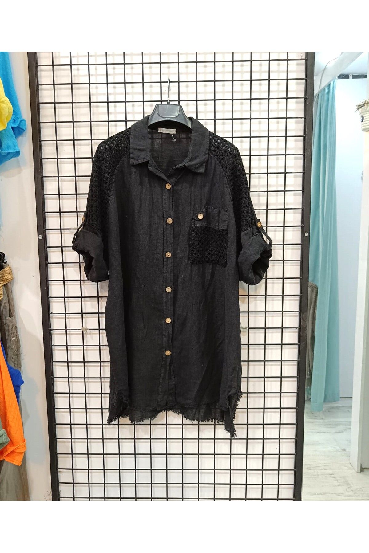 Butik Şans File Detaylı Rahat Kesim İtalyan Keten Gömlek