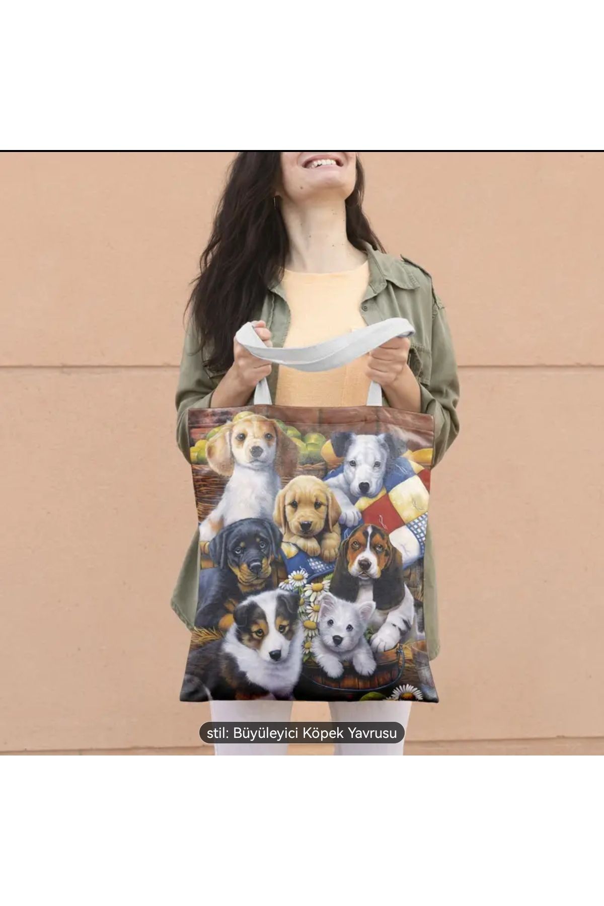 ORGANICYOU YIWU 1 adet Şık Köpek Baskılı Kanvas Tote Çanta, Sabit Omuz Askısı ile, Günlük