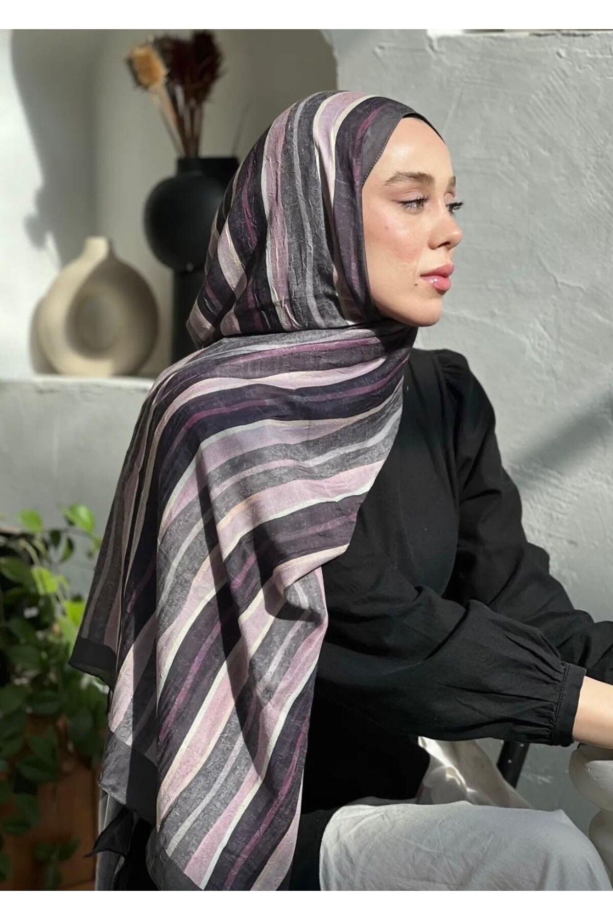 YALENA SCARF Çizgi Desen Bambu Şal