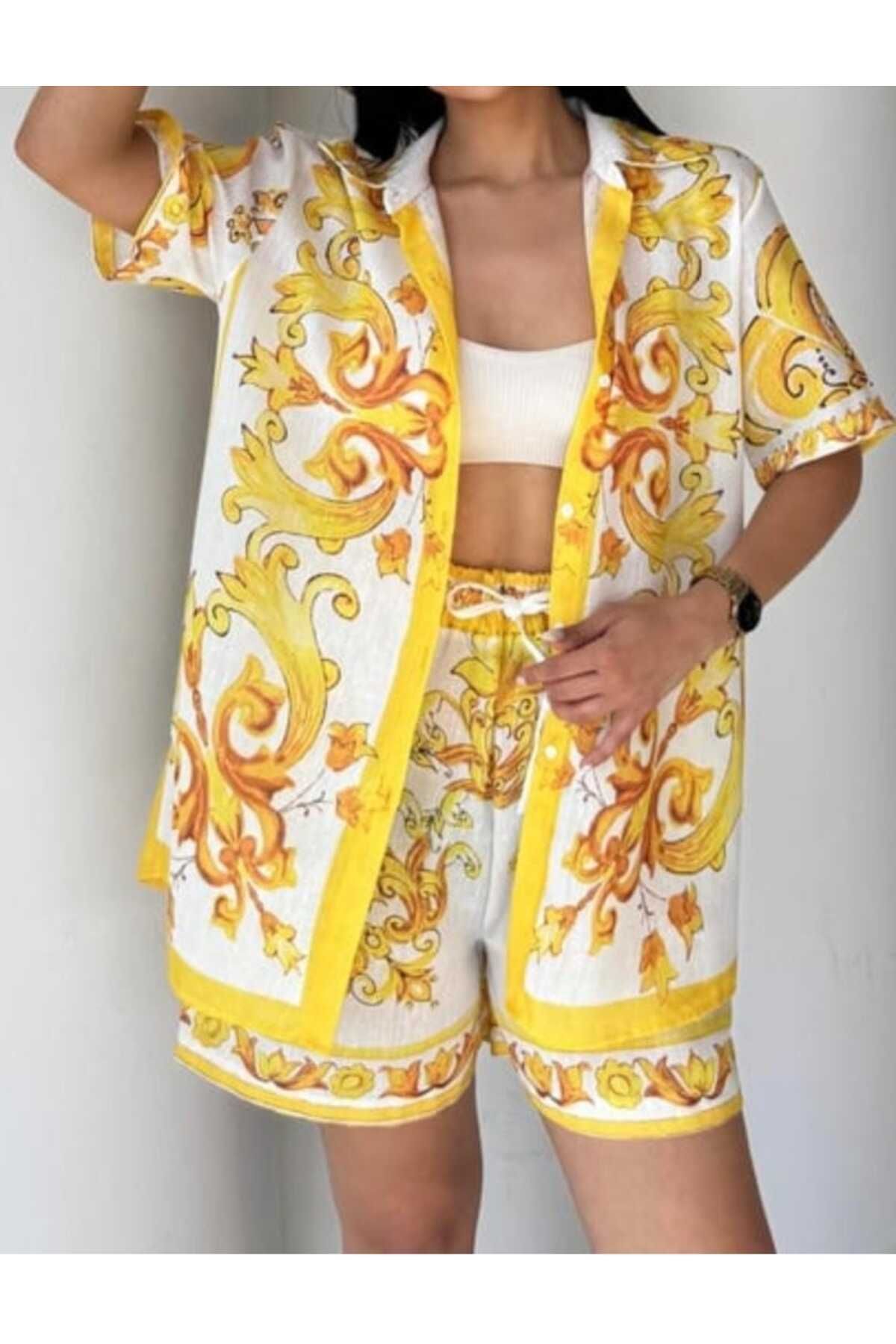 Butik Şenel Dg Desenli Gömlek Şort Takım