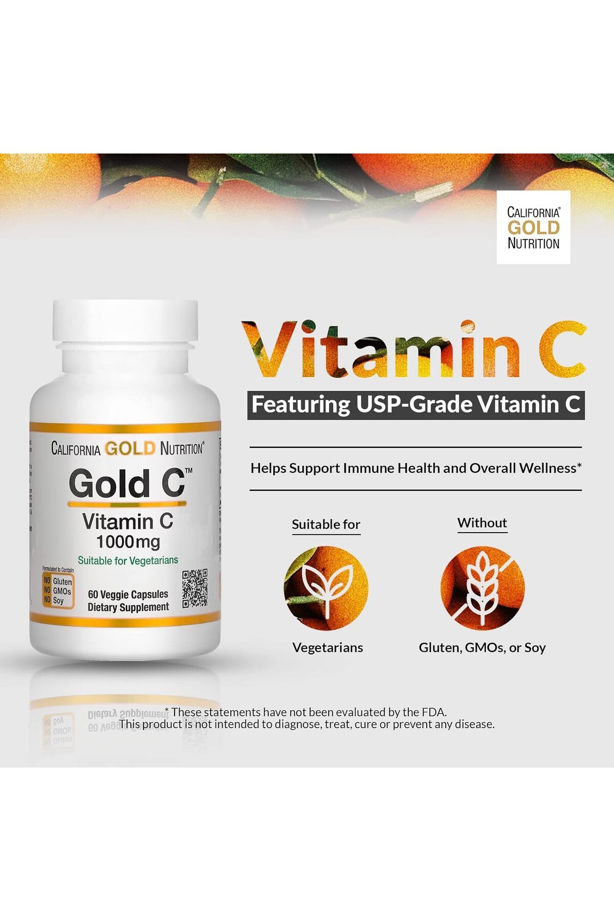 California Gold Nutrition , Gold C, USP Grade Vitamin C, 1,000 mg, 60 Veggie