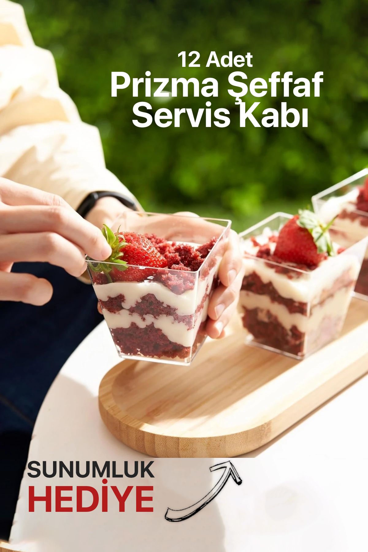 CULİVEN Sunumluk Hediyeli Kübik Prizma Mika Plastik Şeffaf Sunum Kabı 200ml 12 Adet Tatlı Meze Ve Salata