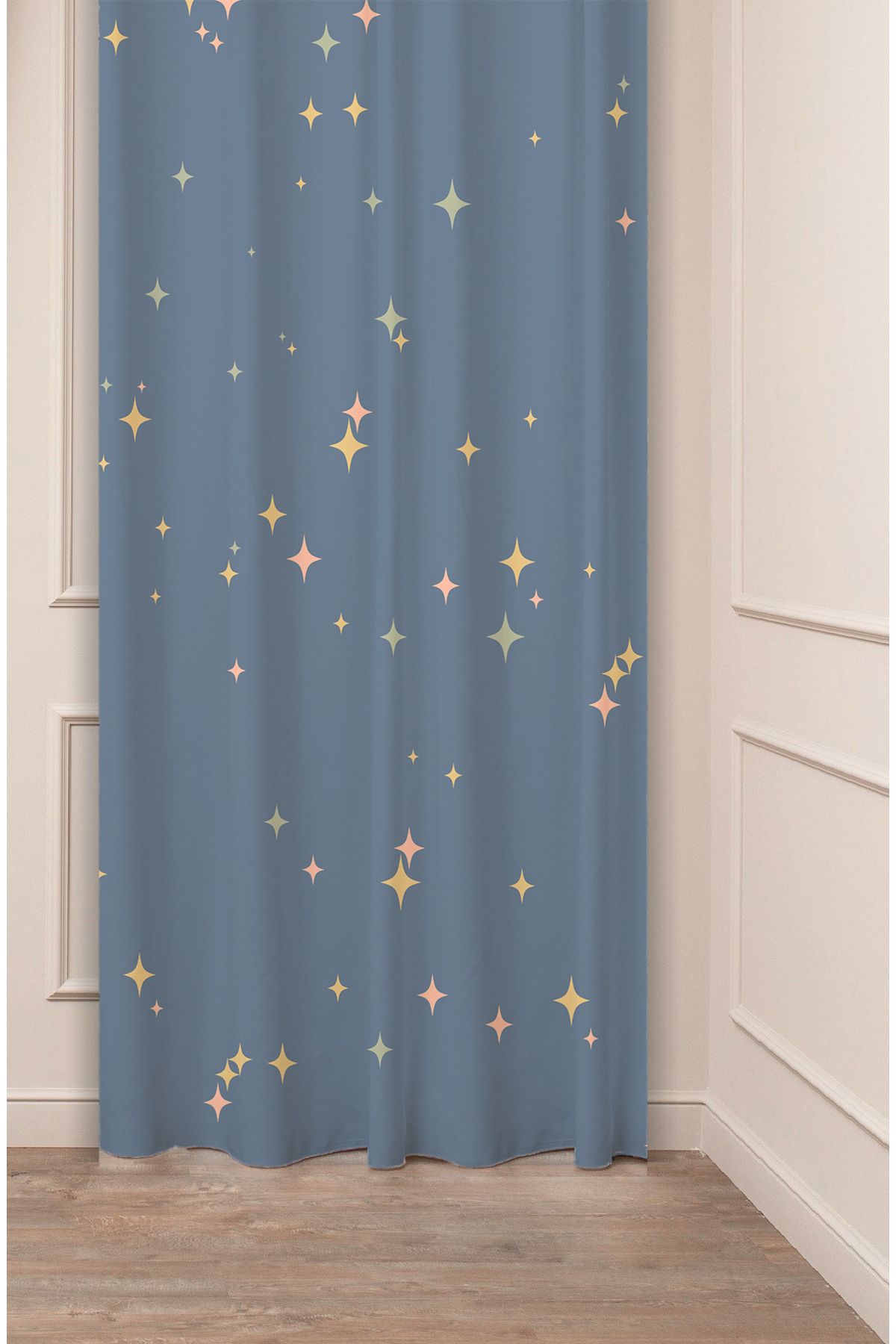 GREENDECOR Yıldız Gece Renkli Bohem Pastel Desenli Özel Tasarım Dijital Baskılı (Tek Kanat)Modern Şık Fon Perde