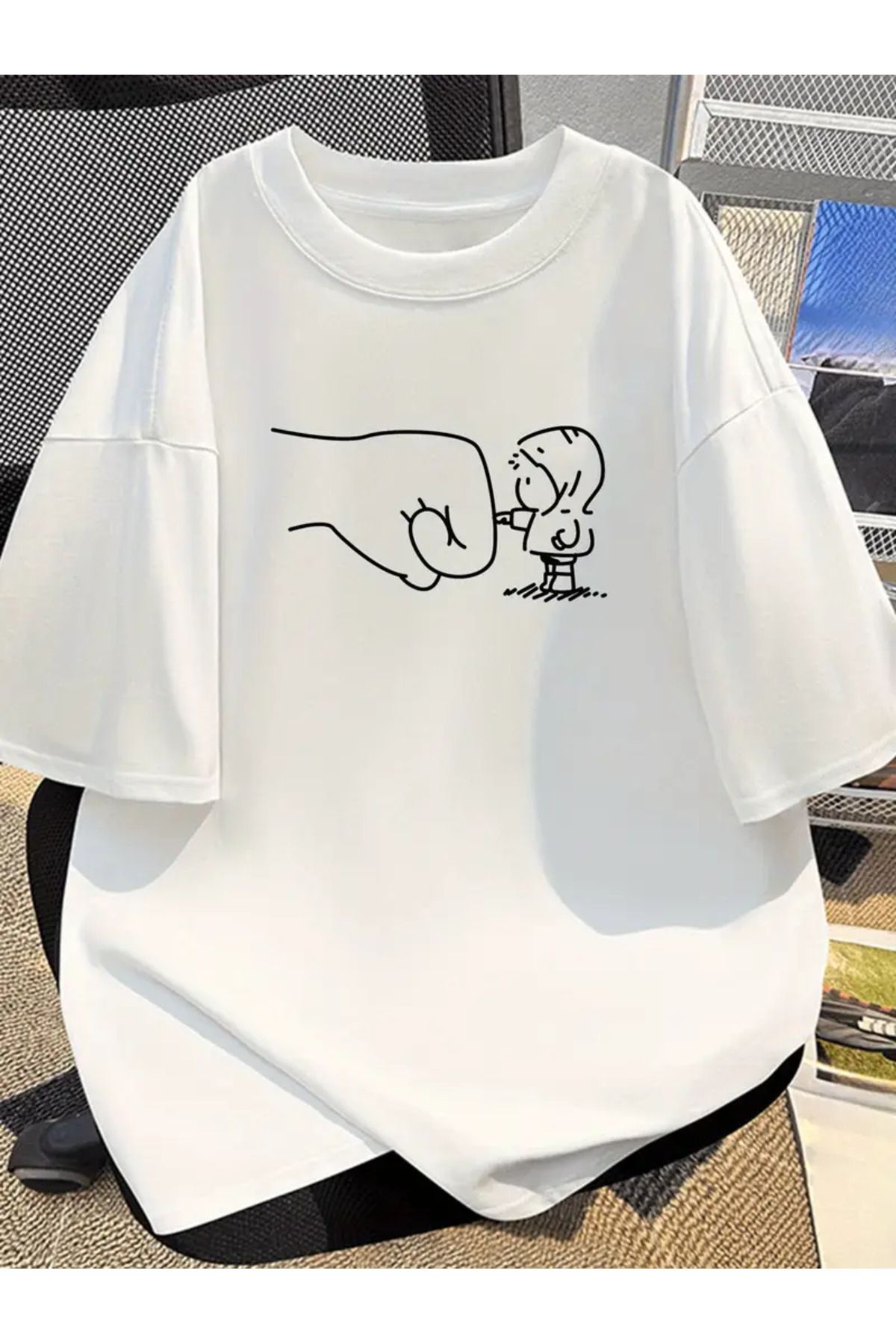AEMİ Unisex Baskılı Oversize Bisiklet Yaka T-shirt