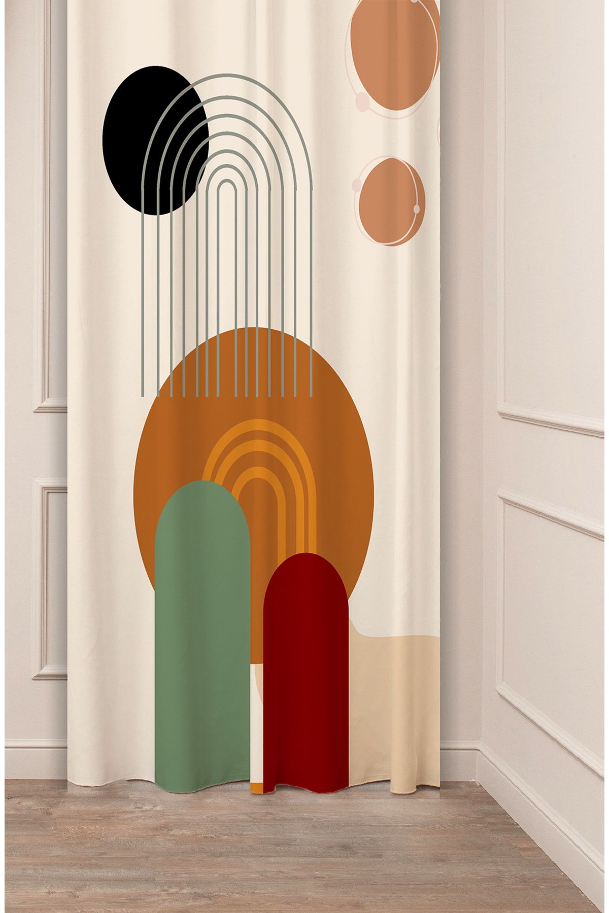 GREENDECOR Geometrik Çizgi Bohem Minimalist Soft Desenli Özel Tasarım Dijital Baskılı (Tek Kanat) Şık Fon Perde