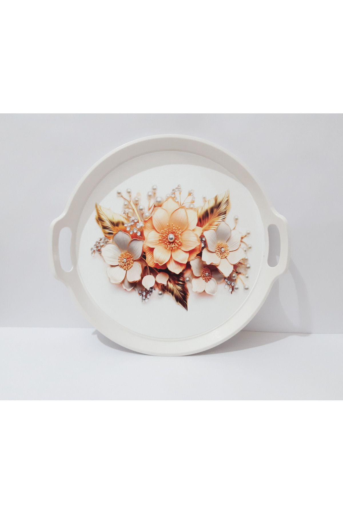 renkli çiçekler Çay Tepsi 32x34x3 CM Yuvarlak Plastik Çay Tepsisi Sunum Tepsi