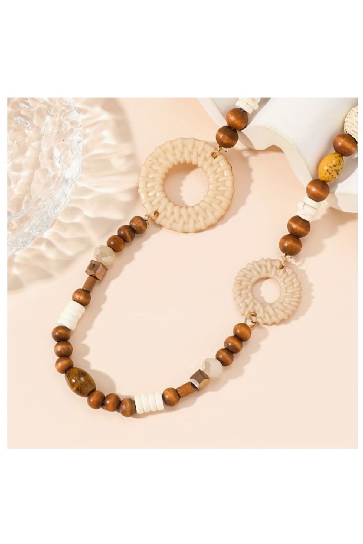 orco WOODEN SET PLAJ MODEL AHŞAP BONCUK & KÜPE TAKI SETİ