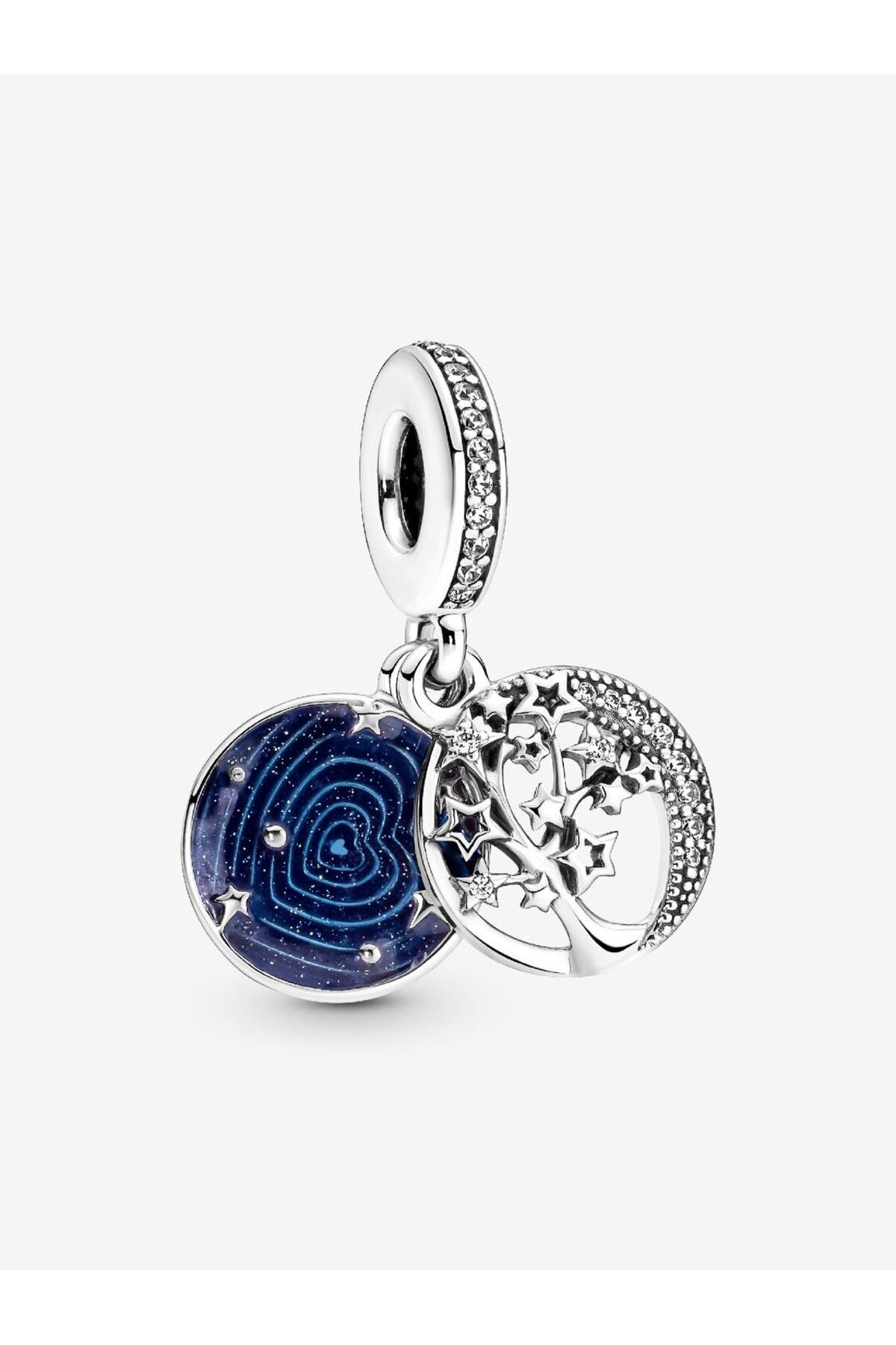 Violet Takı 925 Ayar Gümüş Ağaç, Galaksi ve Ay Çift Sallantılı Charm