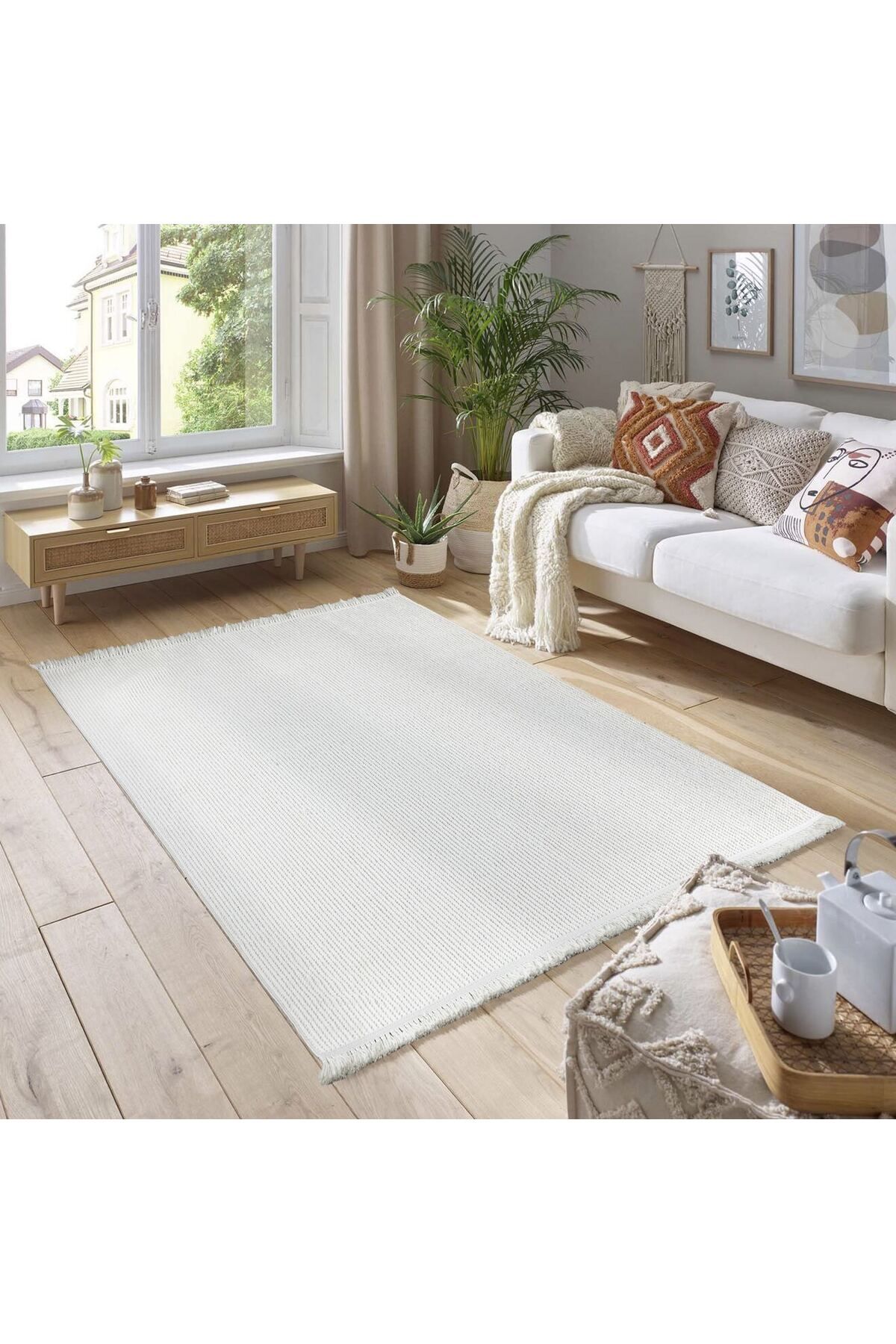 akbel halı & yatak exclusive home design Havana 8595 Ekru - Polyester Dokuma Halı | Modern Salon Halısı