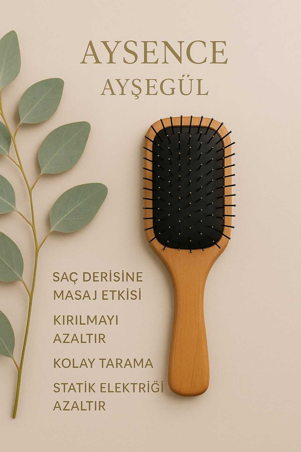 MODA Aysence.Ayşegül Doğal Ahşap Masajlı Saç Fırçası – Statik Önleyici, Saç Kırılmalarını Azaltır